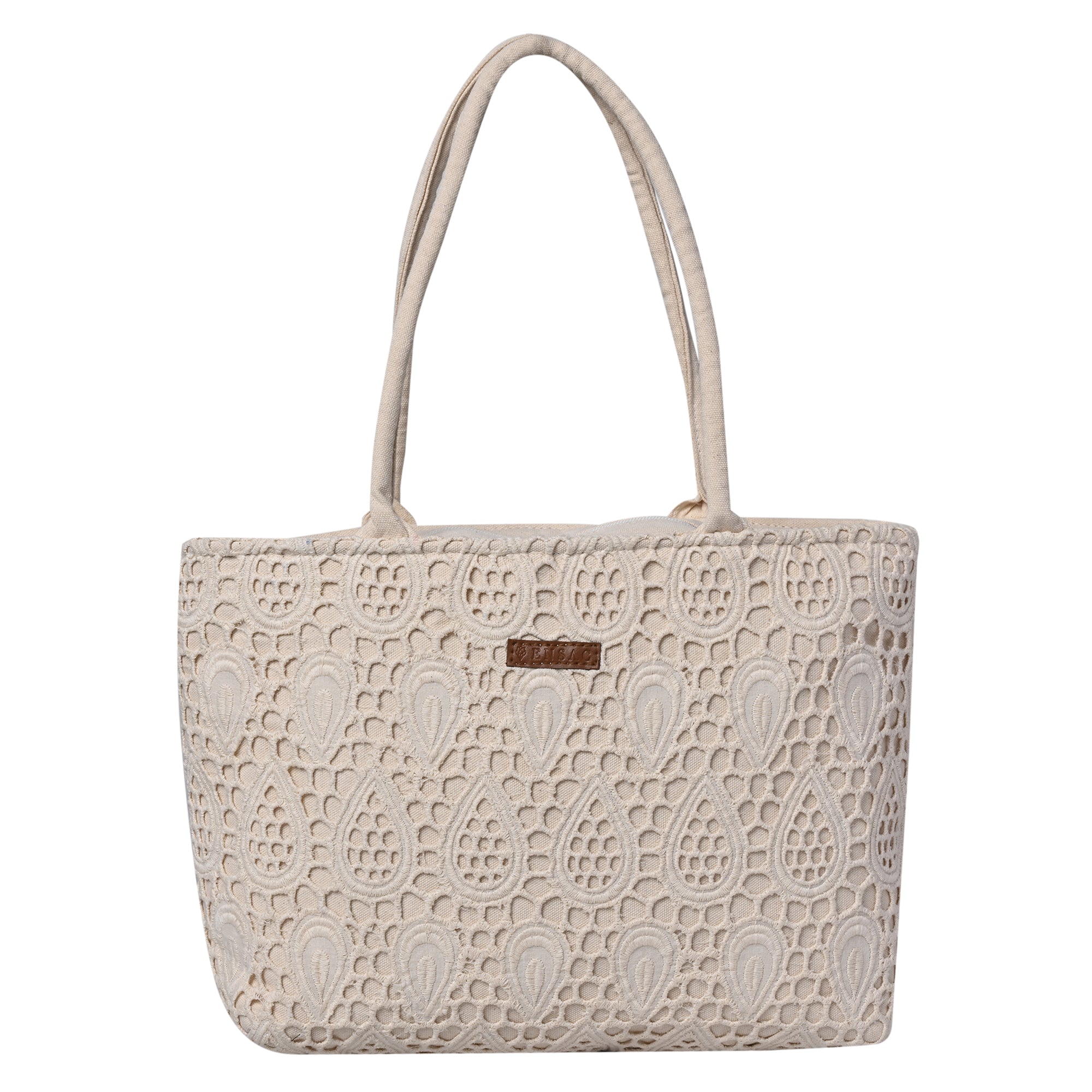 Ensac Women’s Jacquard Fabric Tote Bag | Fringe Style, Lightweight Feel & Must-Have Travel Pick TOTE-CUTWORK-SMALL