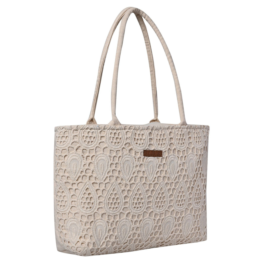 Ensac Women’s Jacquard Fabric Tote Bag | Fringe Style, Lightweight Feel & Must-Have Travel Pick TOTE-CUTWORK-SMALL