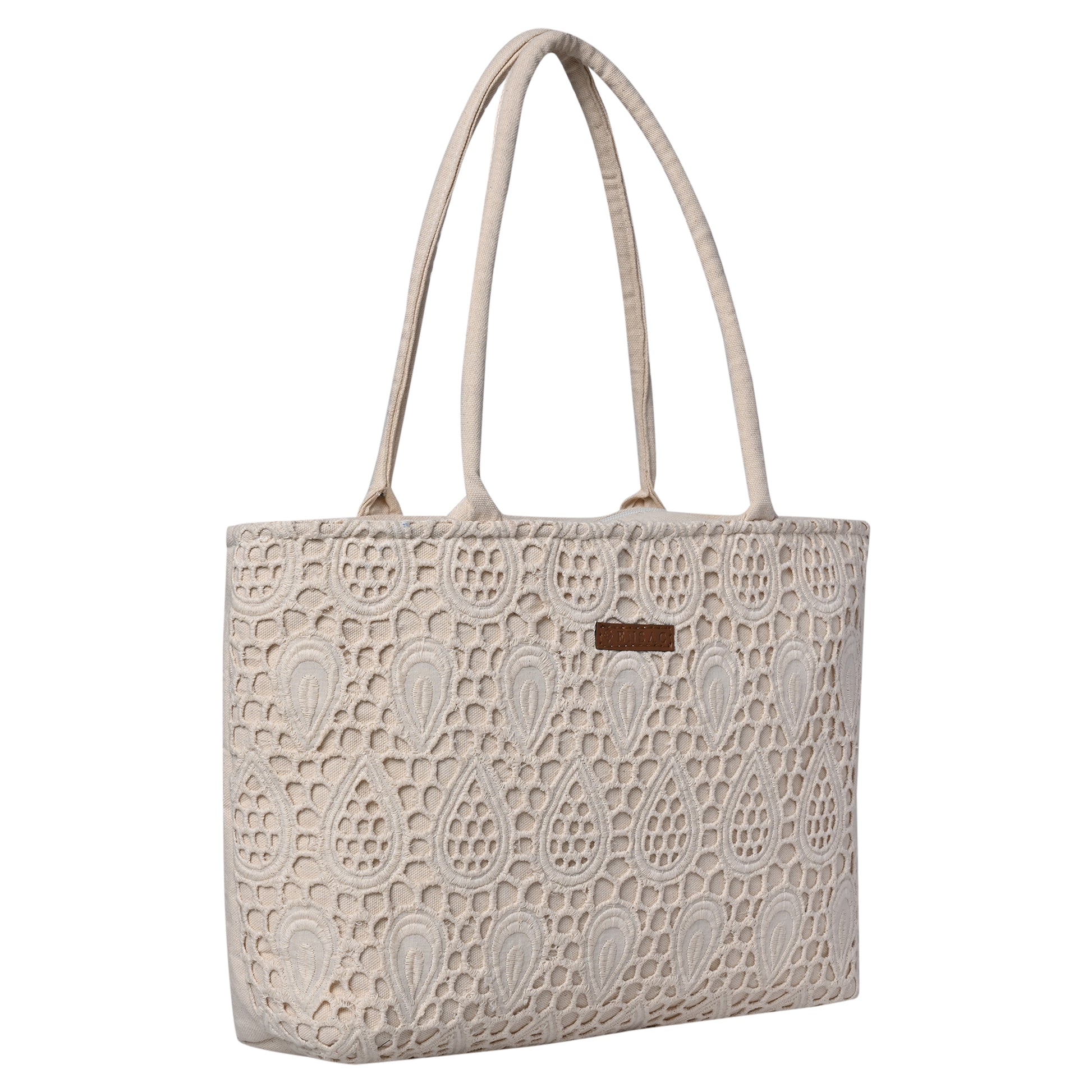 Ensac Women’s Jacquard Fabric Tote Bag | Fringe Style, Lightweight Feel & Must-Have Travel Pick TOTE-CUTWORK-SMALL