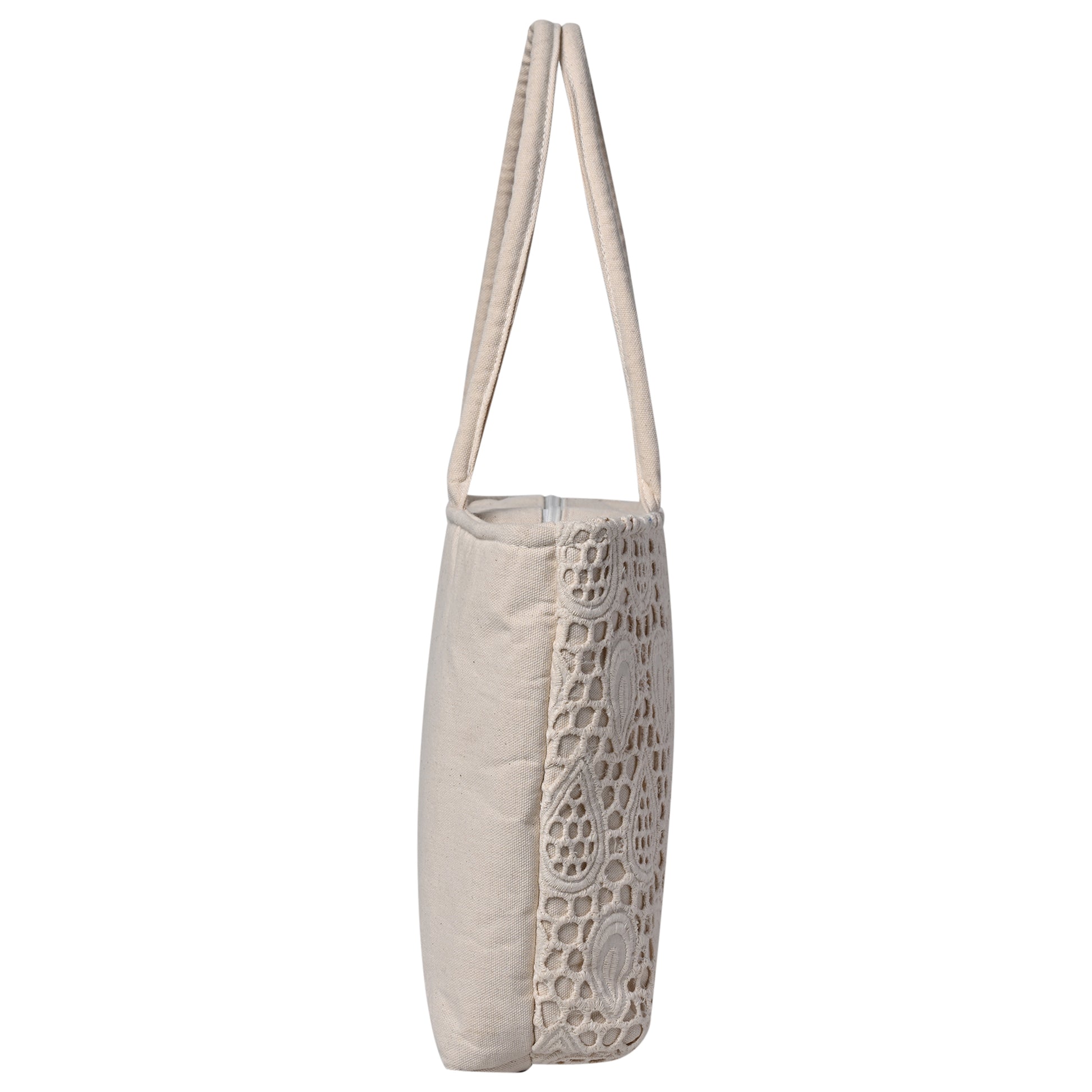 Ensac Women’s Jacquard Fabric Tote Bag | Fringe Style, Lightweight Feel & Must-Have Travel Pick TOTE-CUTWORK-SMALL