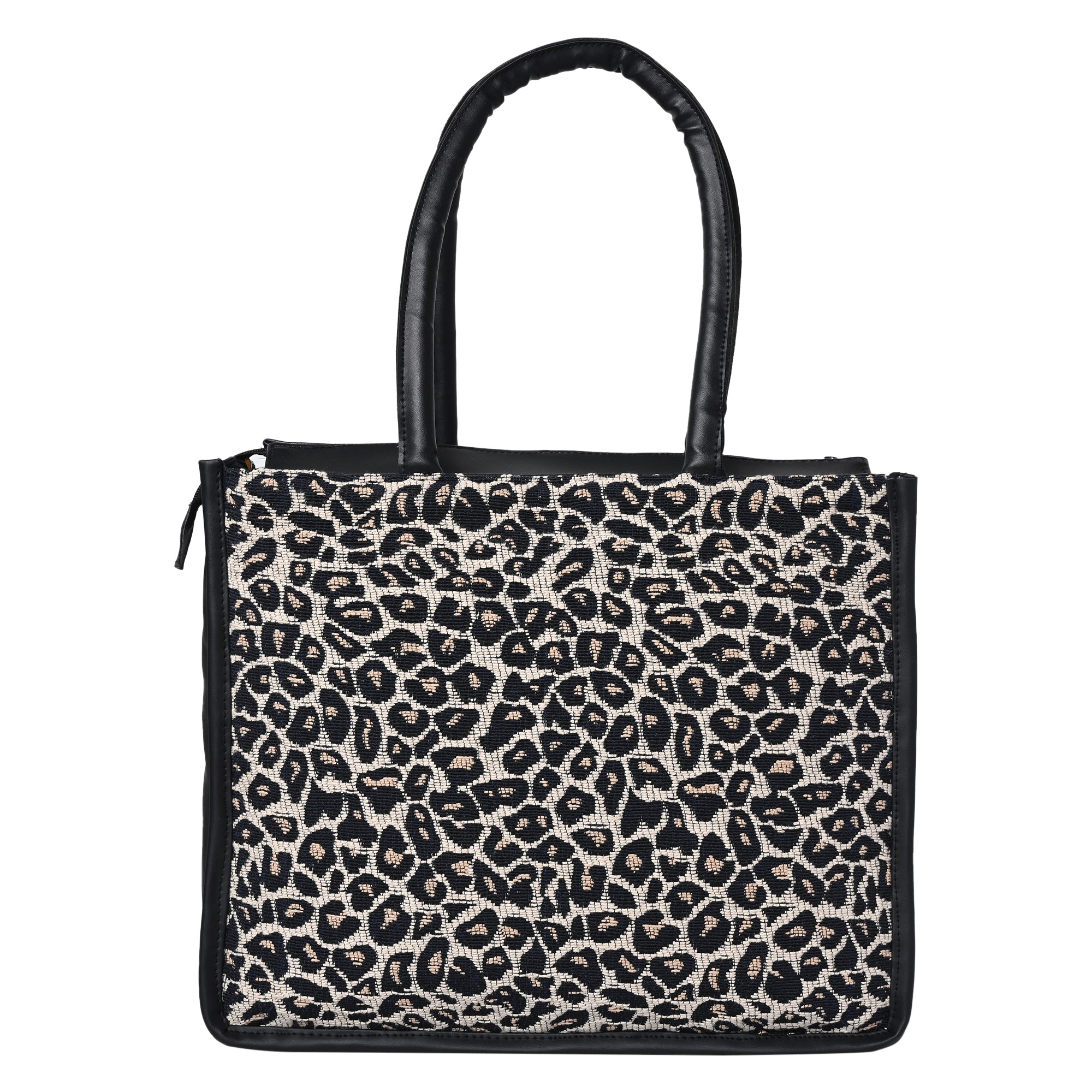 ENSAC Cotton Jaquard Leopard Black Tote bag for women & Girls