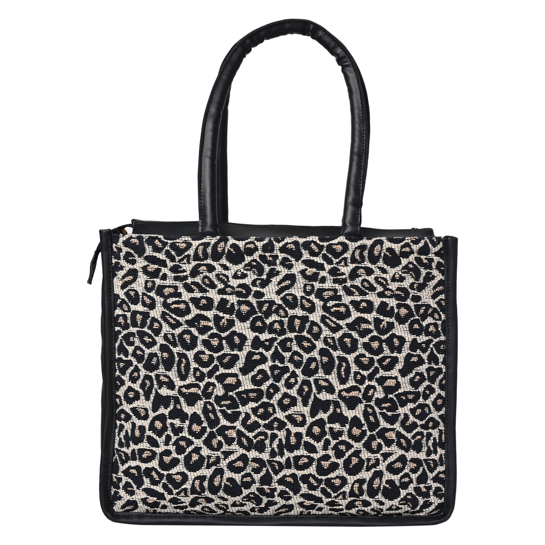 ENSAC Cotton Jaquard Leopard Black Tote bag for women & Girls