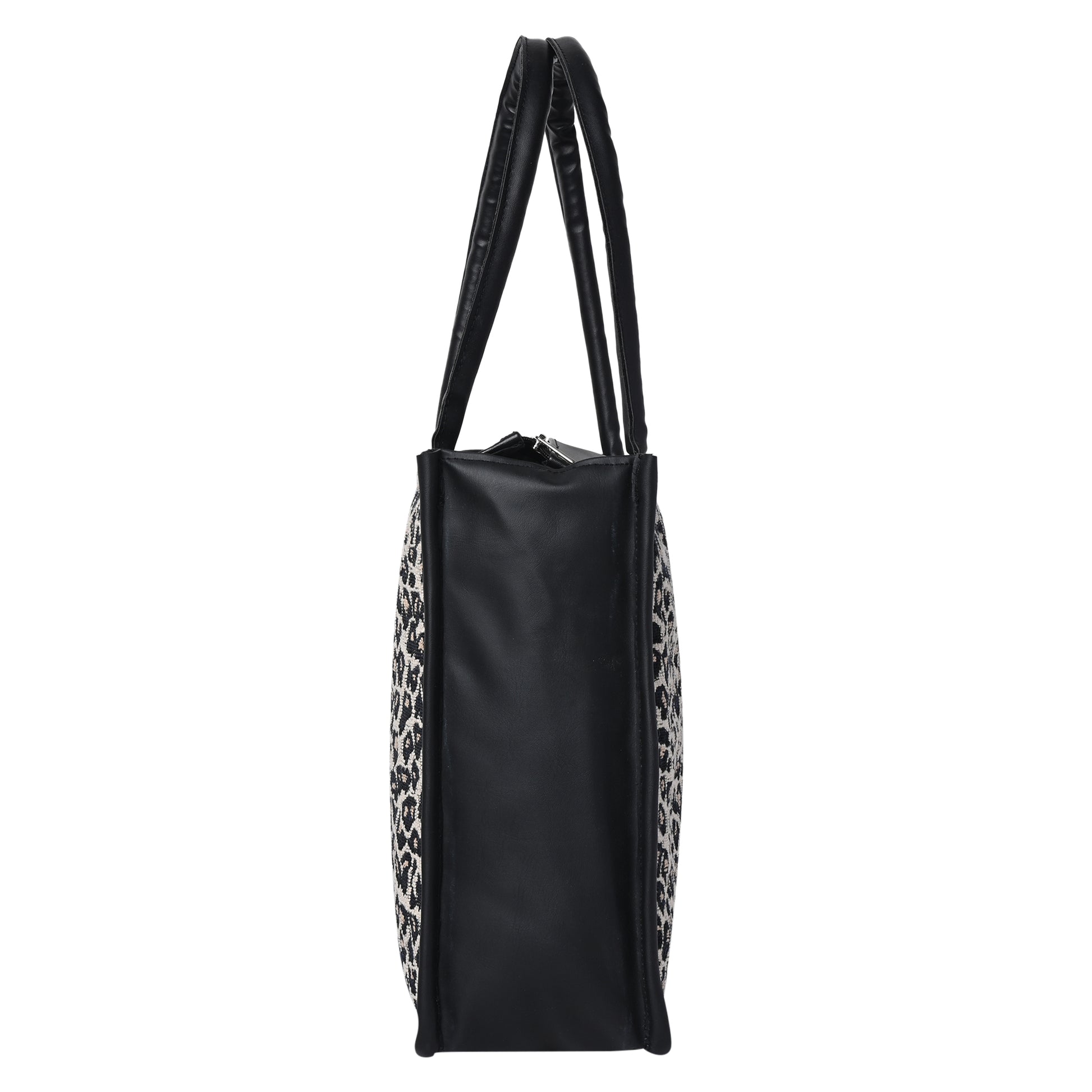 ENSAC Cotton Jaquard Leopard Black Tote bag for women & Girls