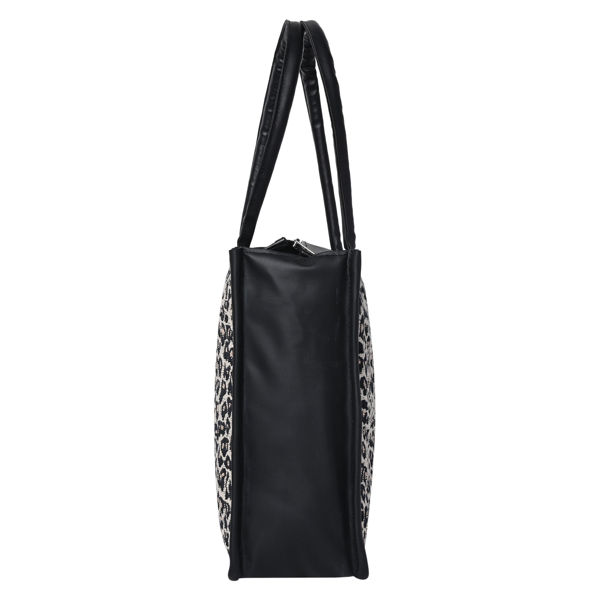 ENSAC Cotton Jaquard Leopard Black Tote bag for women & Girls