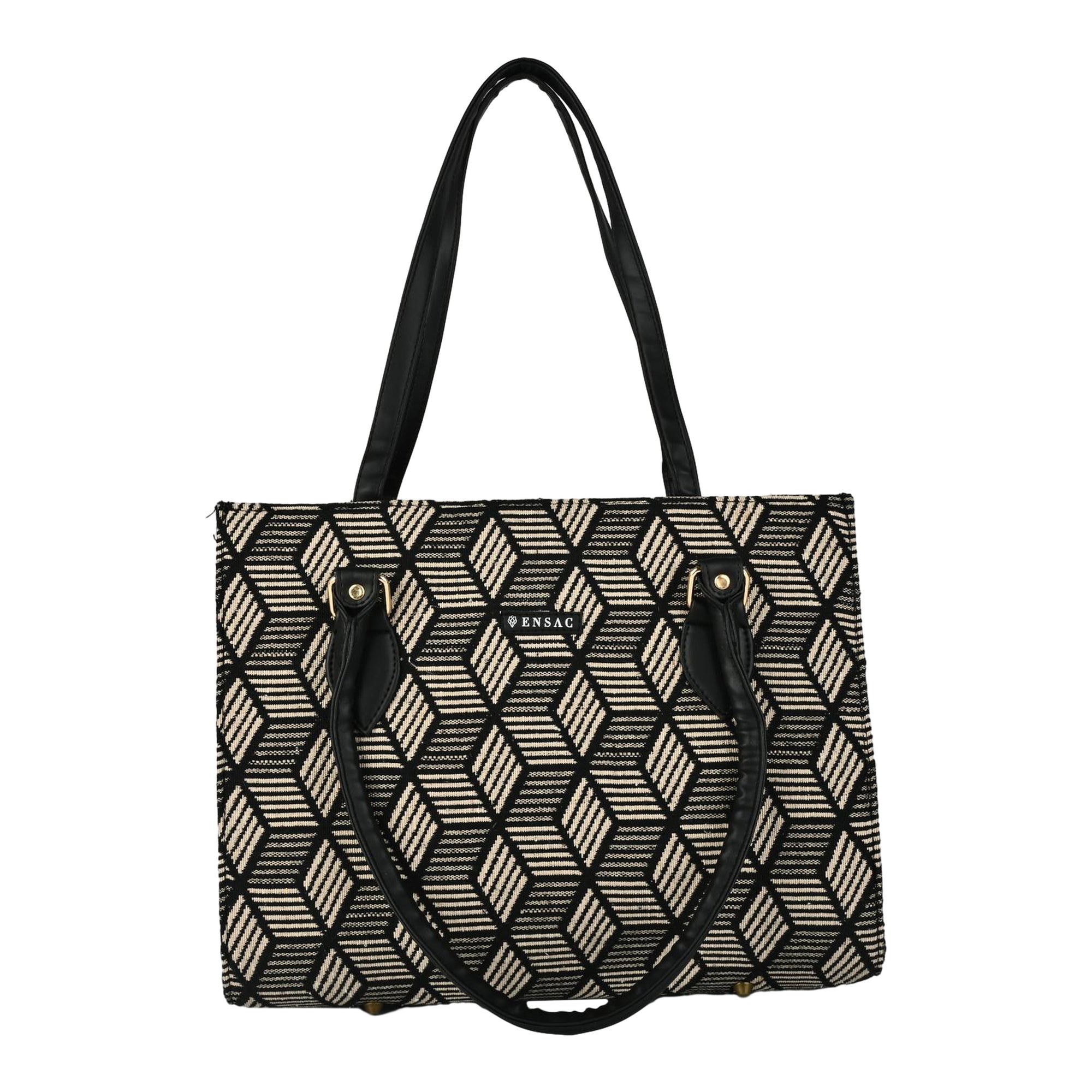 Ensac Women’s Premium Jacquard Fabric Bag | Easy to Carry & Everyday Use TOTE-KIARA-BLACK-DIAMOND