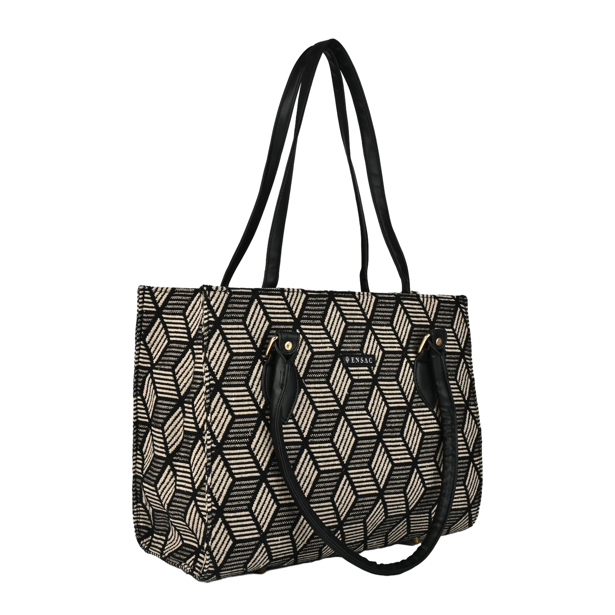 Ensac Women’s Premium Jacquard Fabric Bag | Easy to Carry & Everyday Use TOTE-KIARA-BLACK-DIAMOND