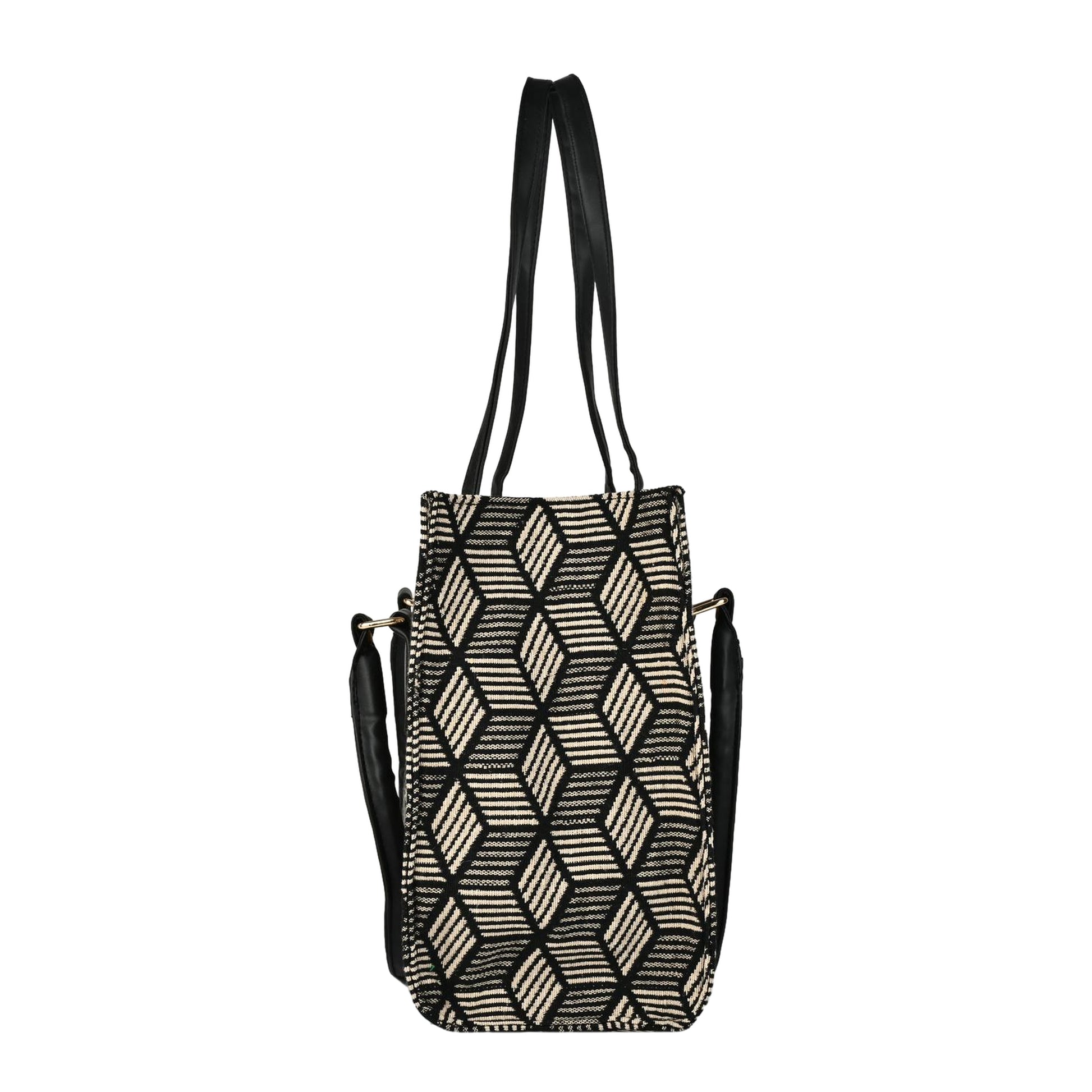 Ensac Women’s Premium Jacquard Fabric Bag | Easy to Carry & Everyday Use TOTE-KIARA-BLACK-DIAMOND