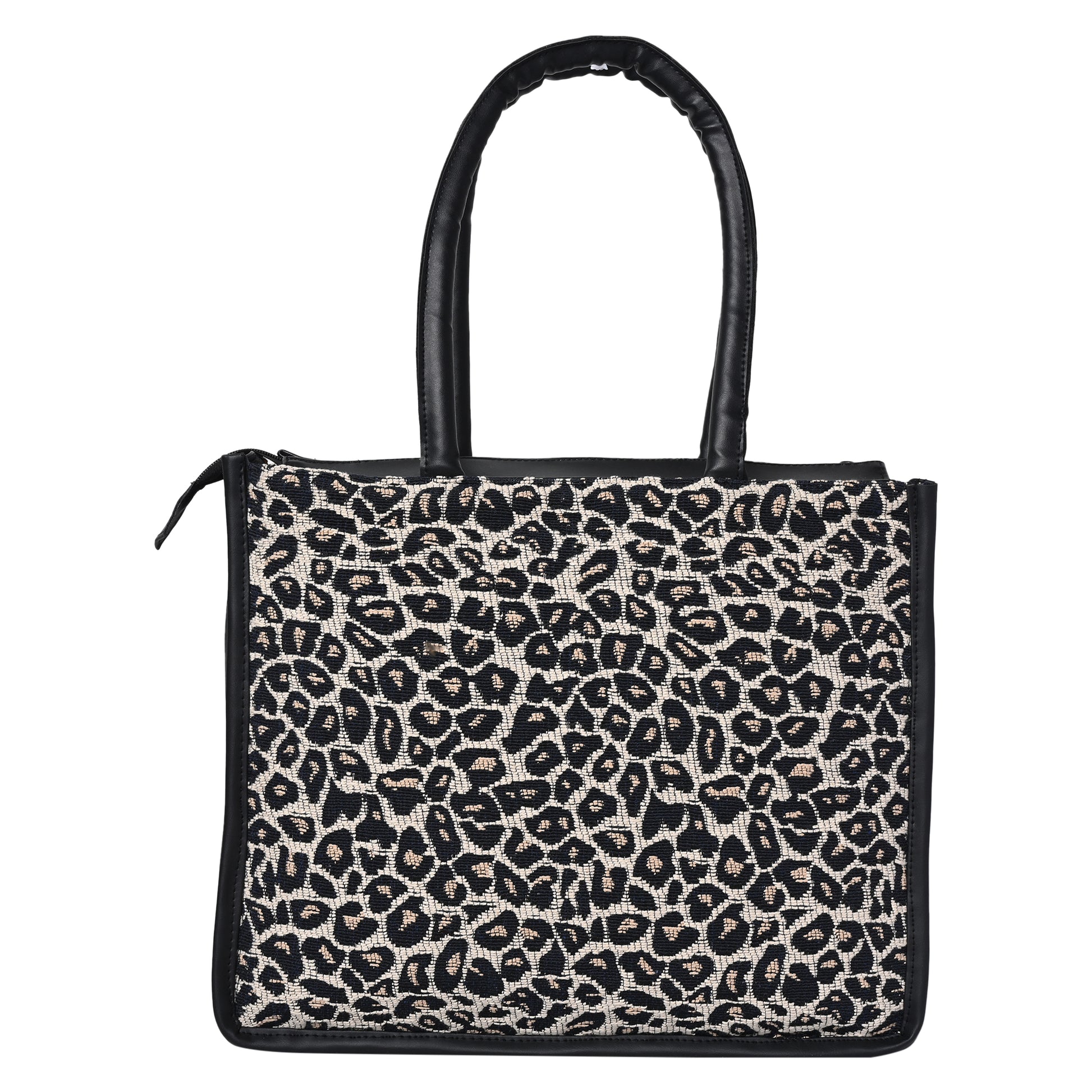 ENSAC Cotton Jaquard Leopard Black Tote bag for women & Girls