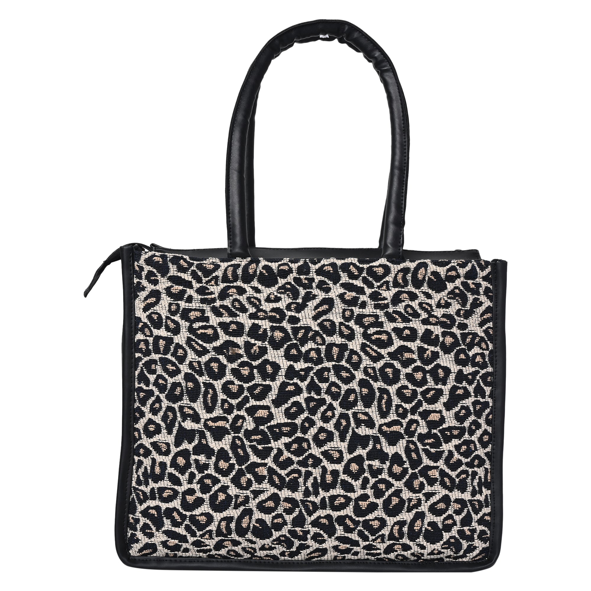 ENSAC Cotton Jaquard Leopard Black Tote bag for women & Girls