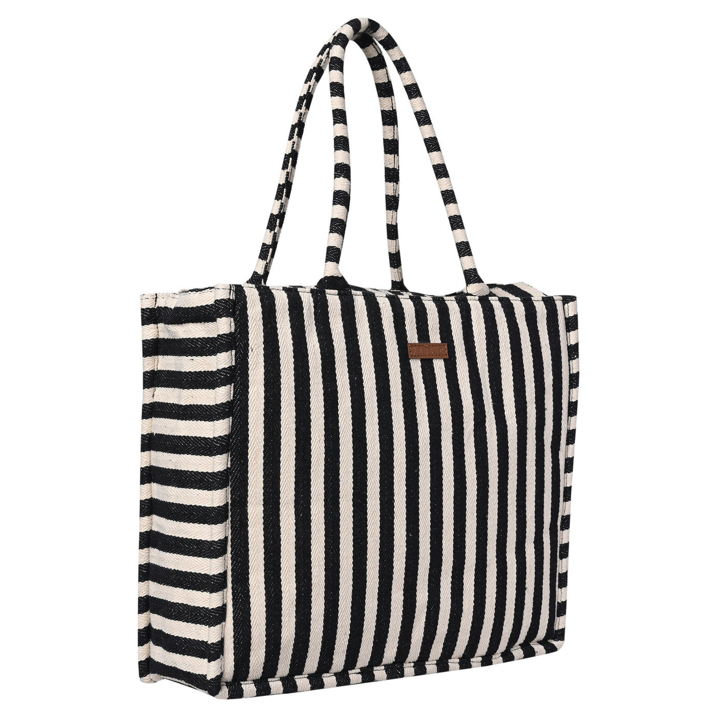 Ensac’s Tote-Bag Jacquard Tote bag for Women/Girls-TOTE-BLKSTRIPES-BIG