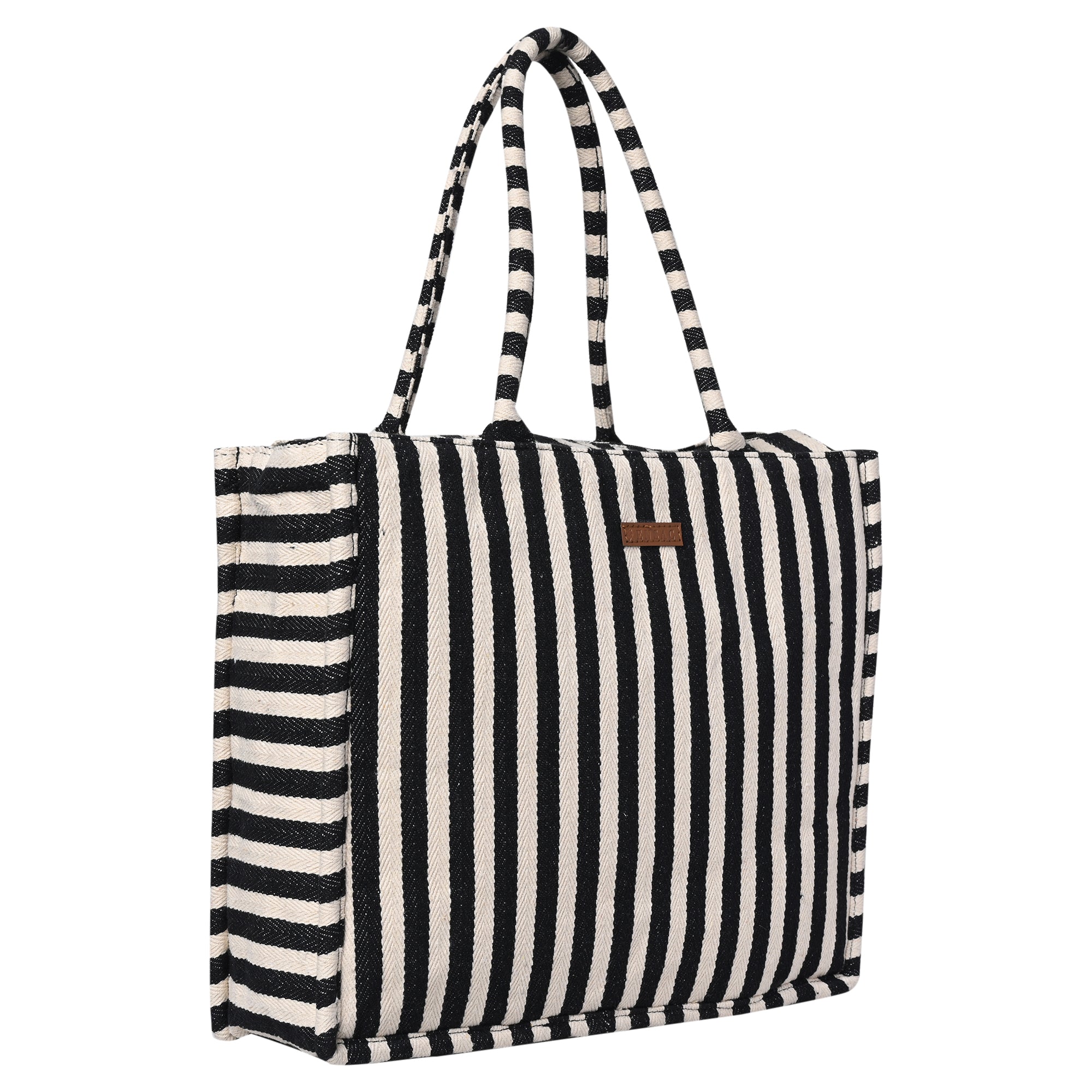 Ensac’s Tote-Bag Jacquard Tote bag for Women/Girls-TOTE-BLKSTRIPES-BIG