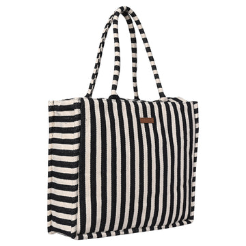 Ensac’s Tote-Bag Jacquard Tote bag for Women/Girls-TOTE-BLKSTRIPES-BIG