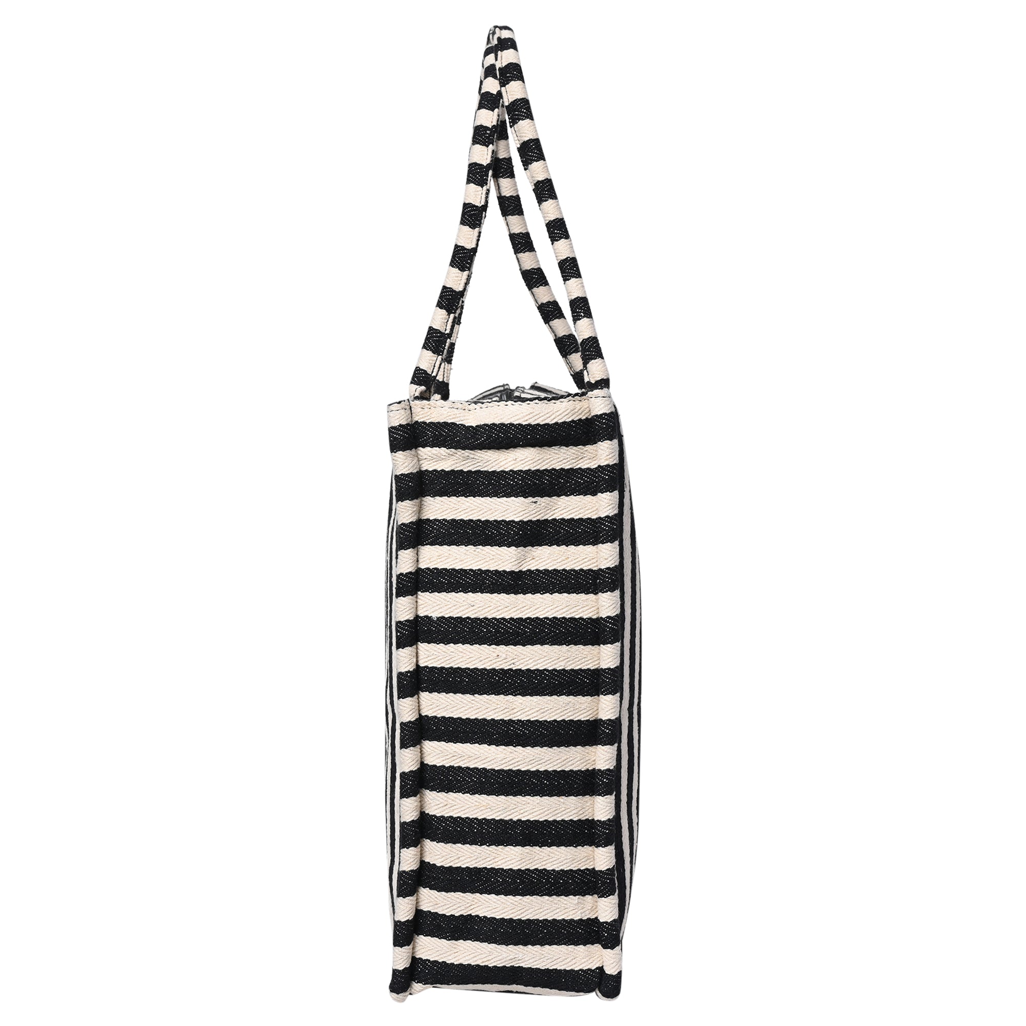 Ensac’s Tote-Bag Jacquard Tote bag for Women/Girls-TOTE-BLKSTRIPES-BIG