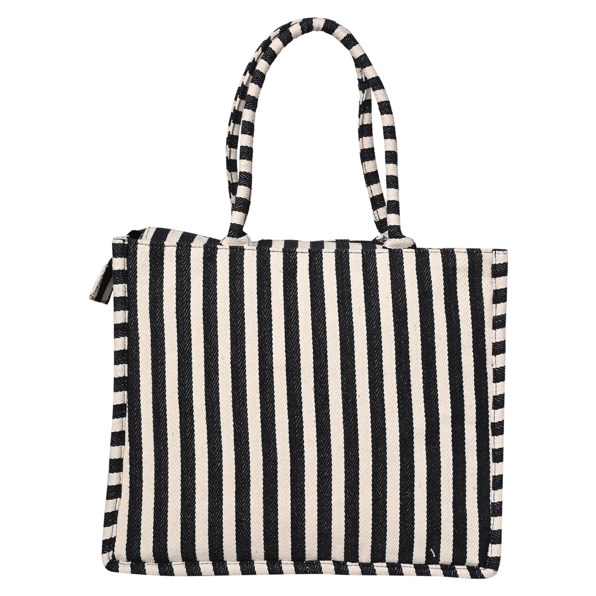 Ensac’s Tote-Bag Jacquard Tote bag for Women/Girls-TOTE-BLKSTRIPES-BIG