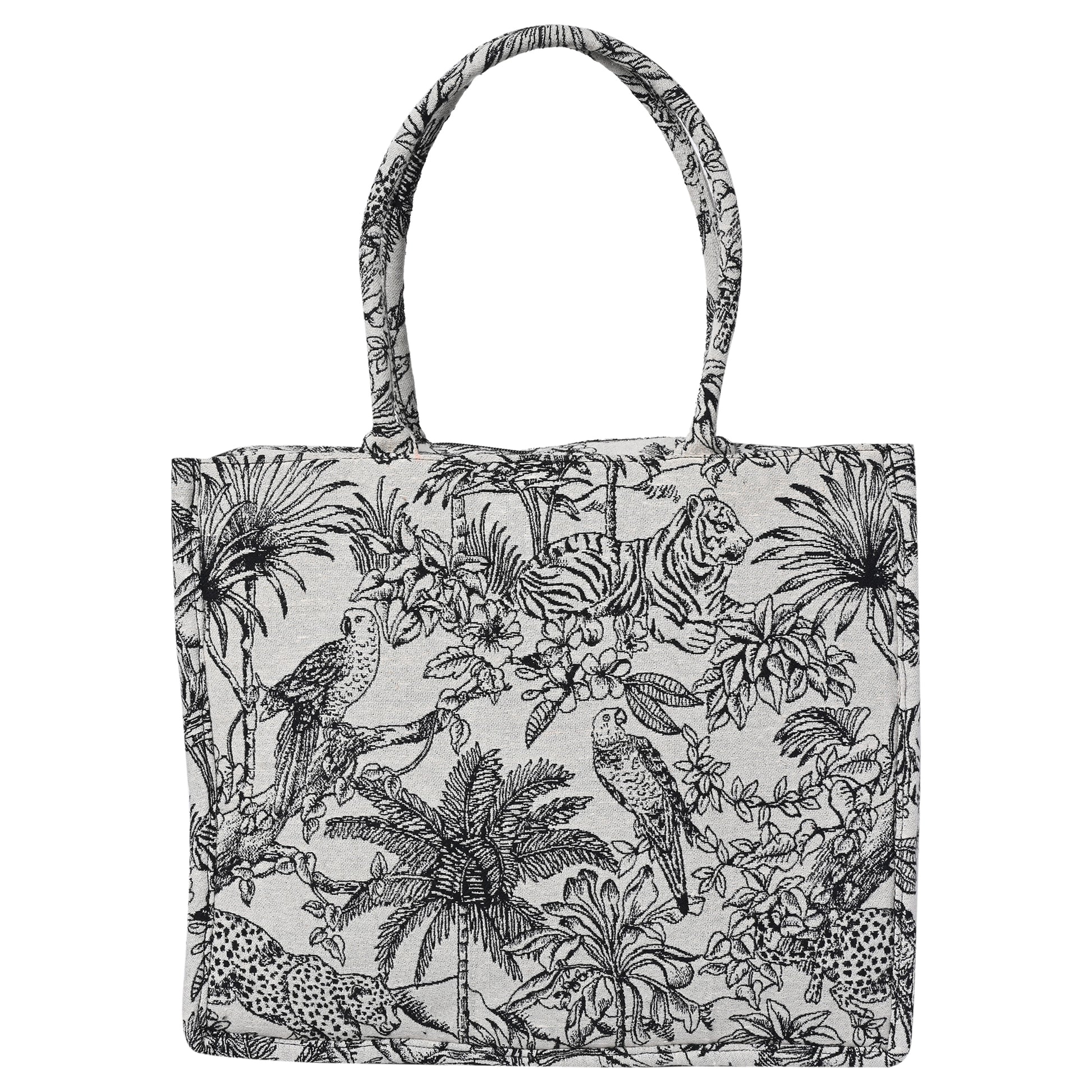 ENSAC Cotton Jacquard Forest Print Grey Black Tote bag for women & Girls