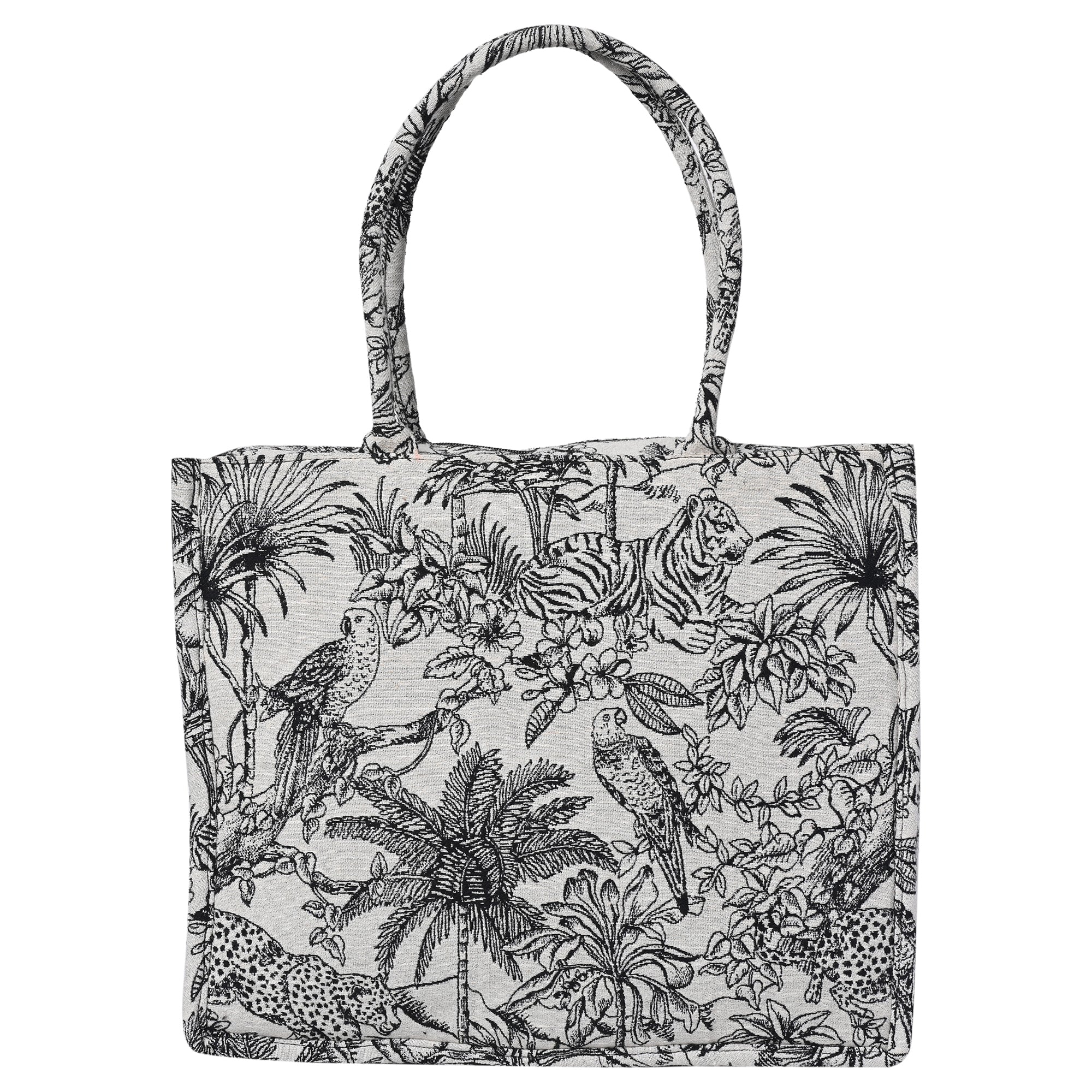 ENSAC Cotton Jacquard Forest Print Grey Black Tote bag for women & Girls