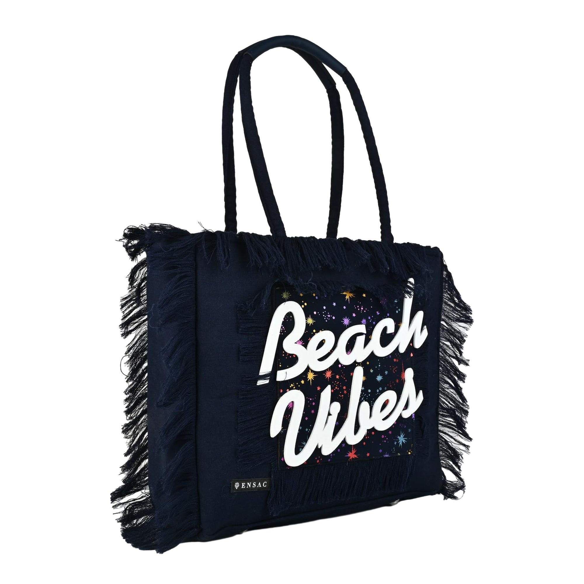Ensac Women’s Heart Design Fringe Bag | Jacquard Fabric Carry Bag for Daily Style TOTE-LEATHER-BLUESTARS-BEACHVIBES
