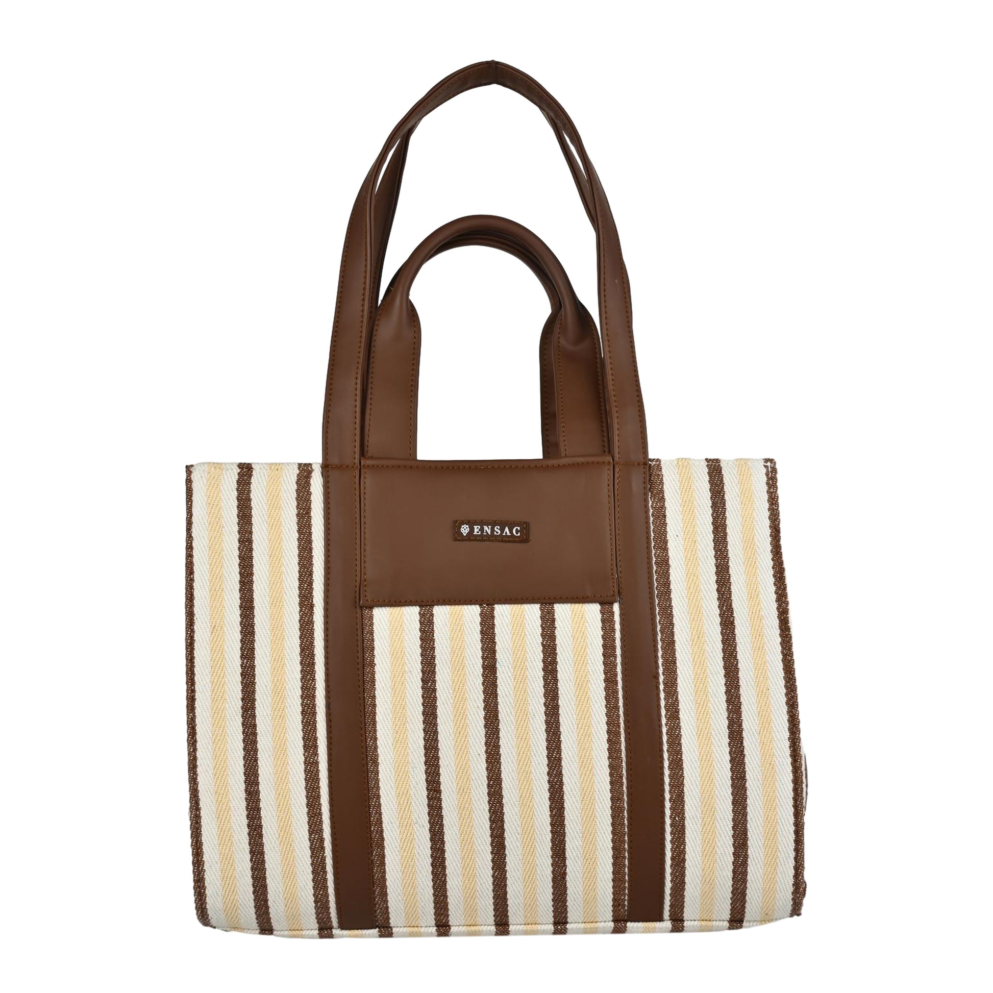 Ensac Jacquard Fabric Tote Bag | Diamond Pattern, Easy to Carry & Spacious Design TOTE-KIARA-YELLOWSTRIPES-1