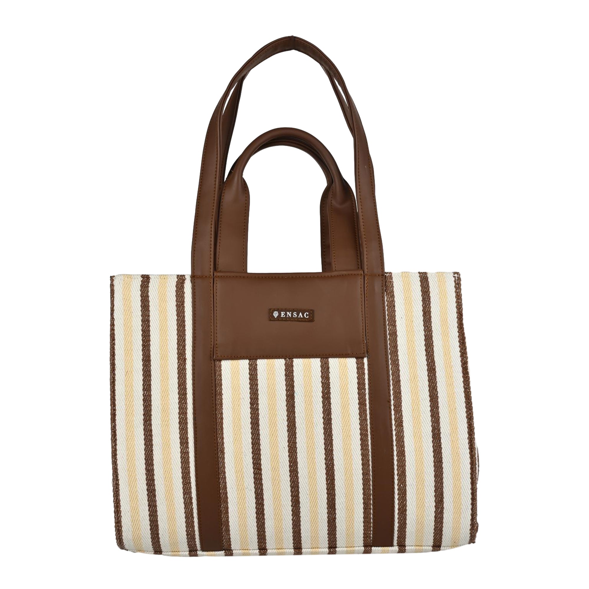 Ensac Jacquard Fabric Tote Bag | Diamond Pattern, Easy to Carry & Spacious Design TOTE-KIARA-YELLOWSTRIPES-1