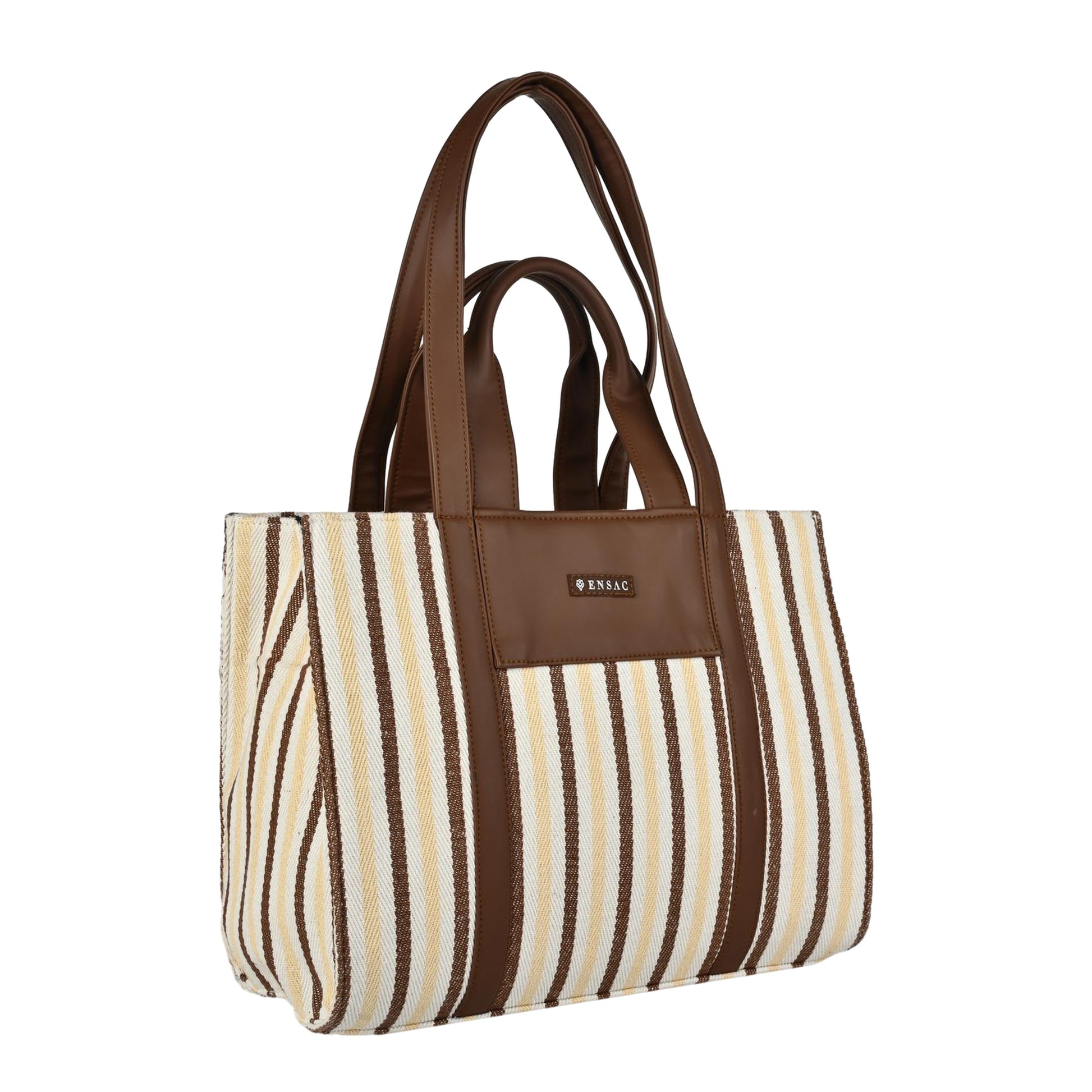 Ensac Jacquard Fabric Tote Bag | Diamond Pattern, Easy to Carry & Spacious Design TOTE-KIARA-YELLOWSTRIPES-1