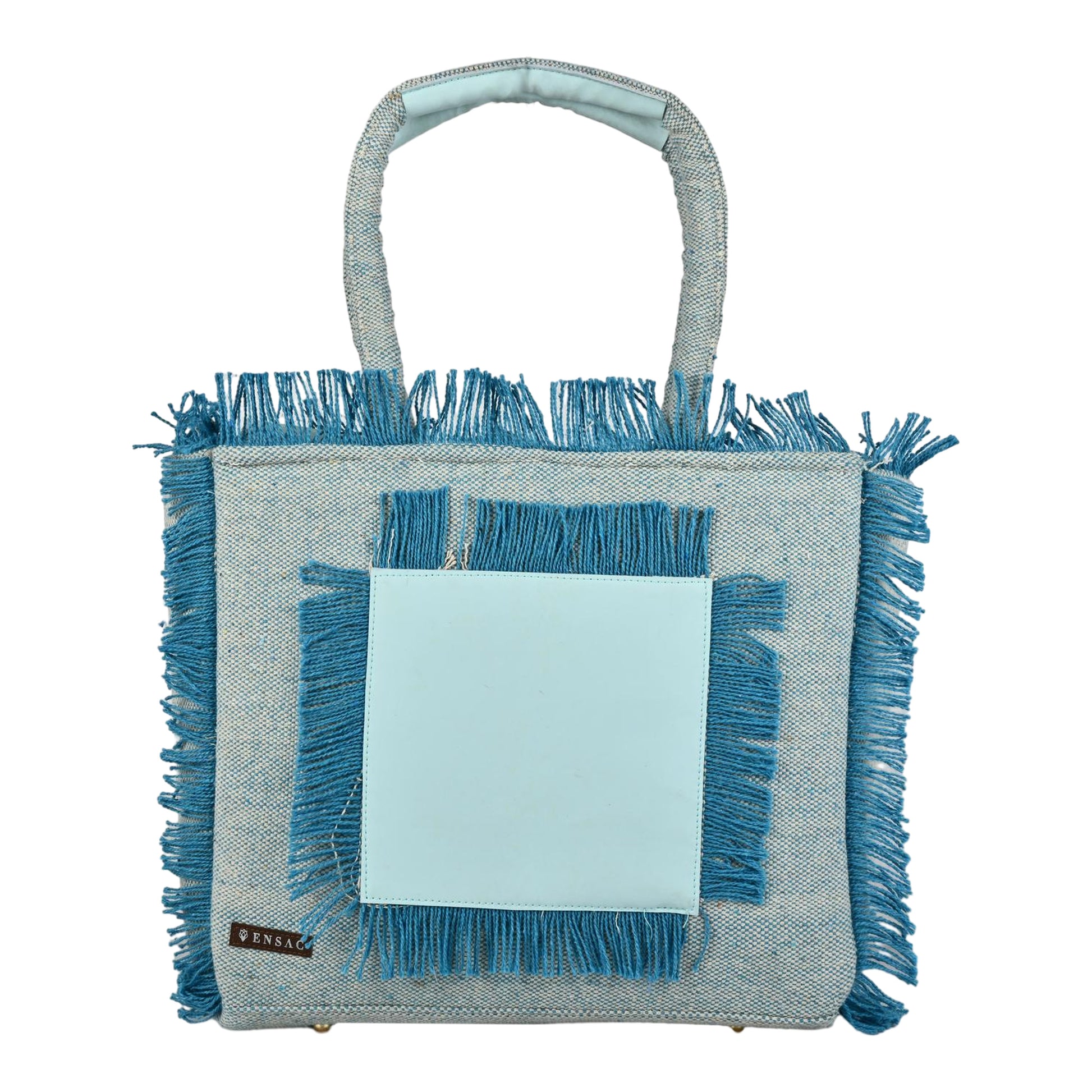 Ensac Women’s Premium Jacquard Fabric Bag | Easy to Carry & Everyday Use-TOTE-LEATHER-BLUE-SKY