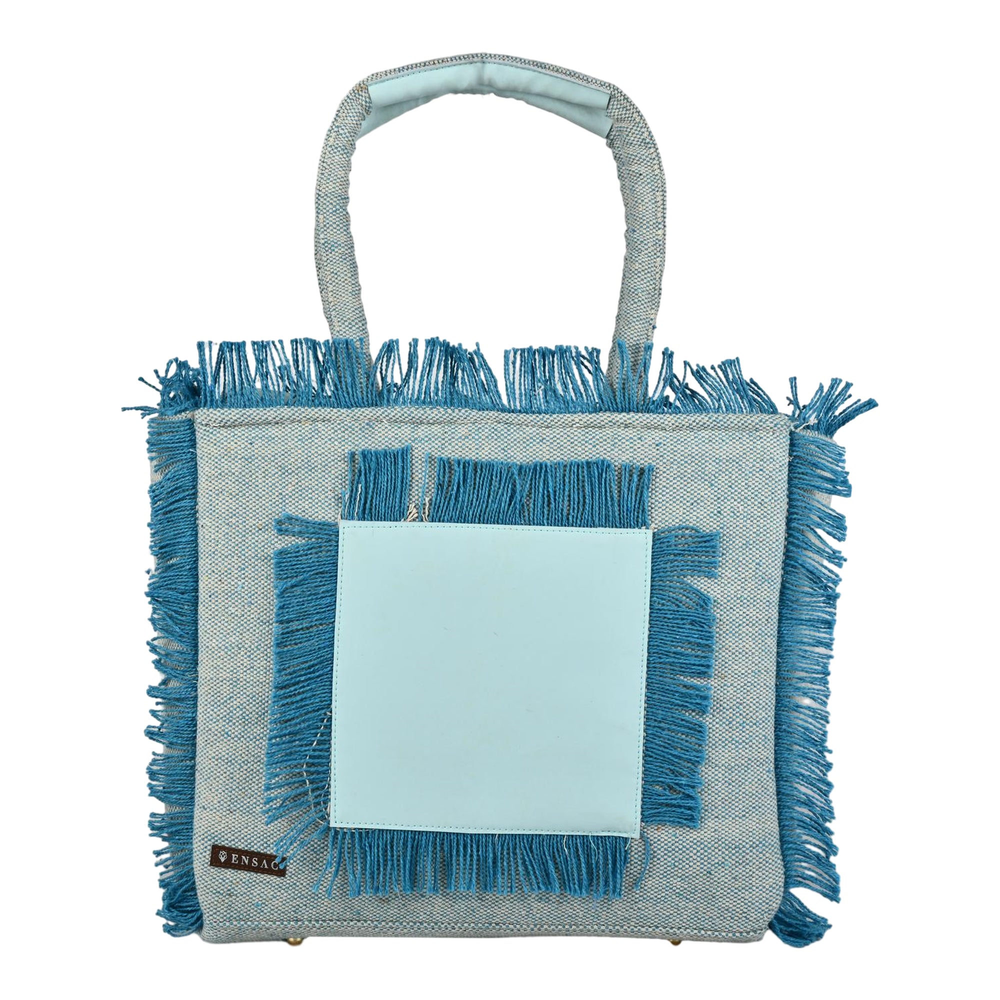 Ensac Women’s Premium Jacquard Fabric Bag | Easy to Carry & Everyday Use-TOTE-LEATHER-BLUE-SKY