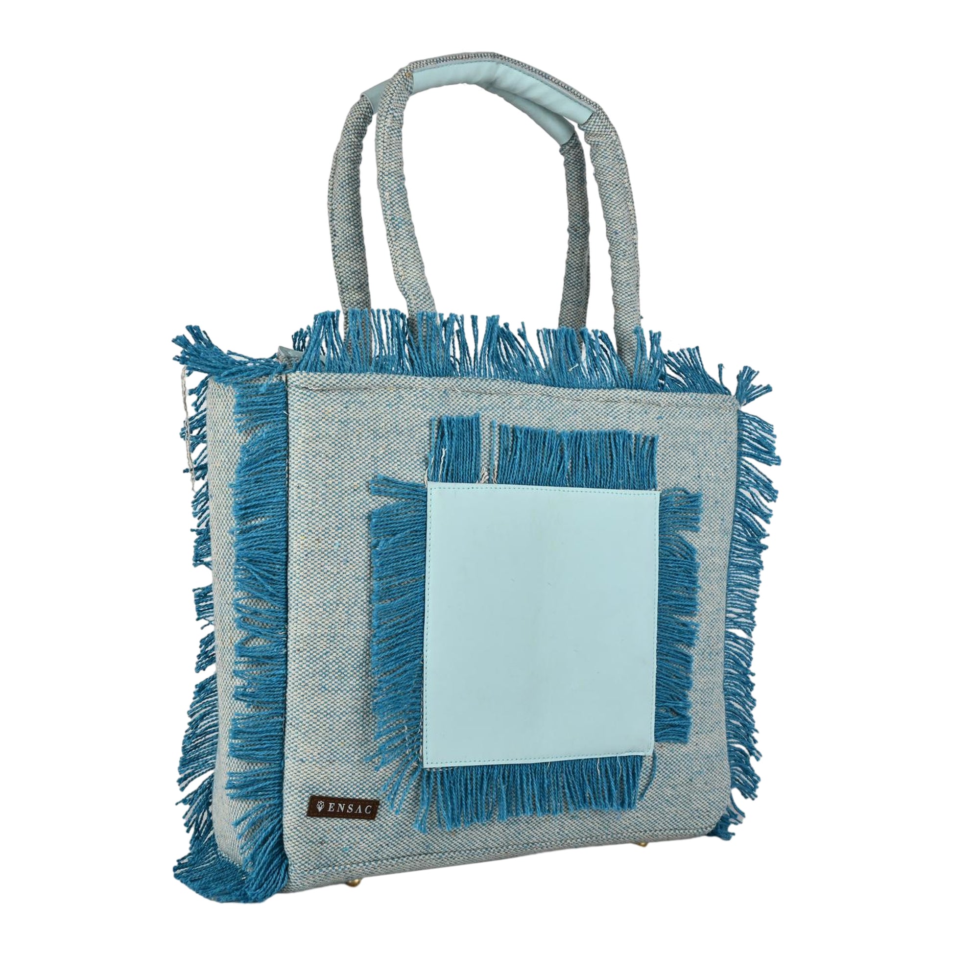 Ensac Women’s Premium Jacquard Fabric Bag | Easy to Carry & Everyday Use-TOTE-LEATHER-BLUE-SKY