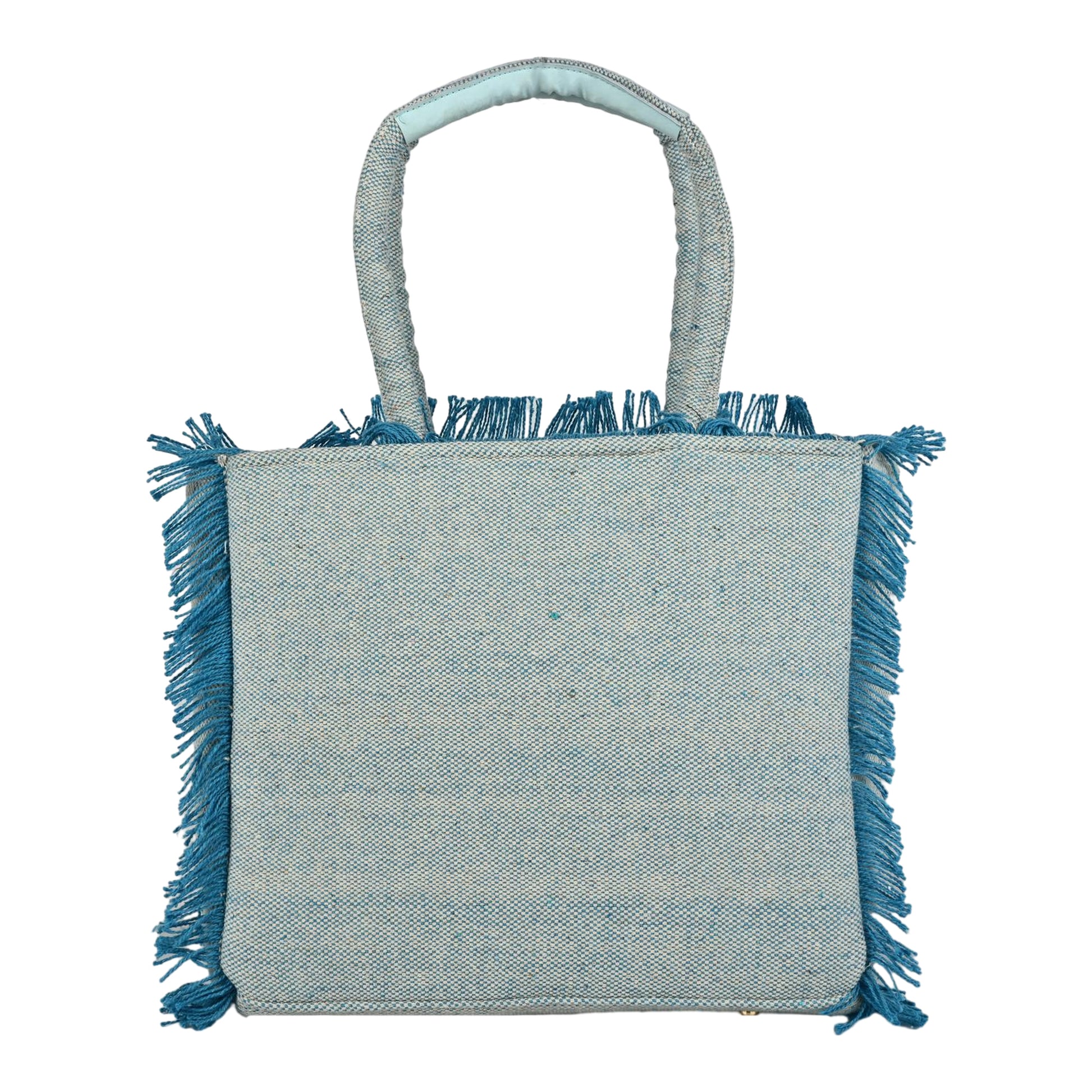 Ensac Women’s Premium Jacquard Fabric Bag | Easy to Carry & Everyday Use-TOTE-LEATHER-BLUE-SKY