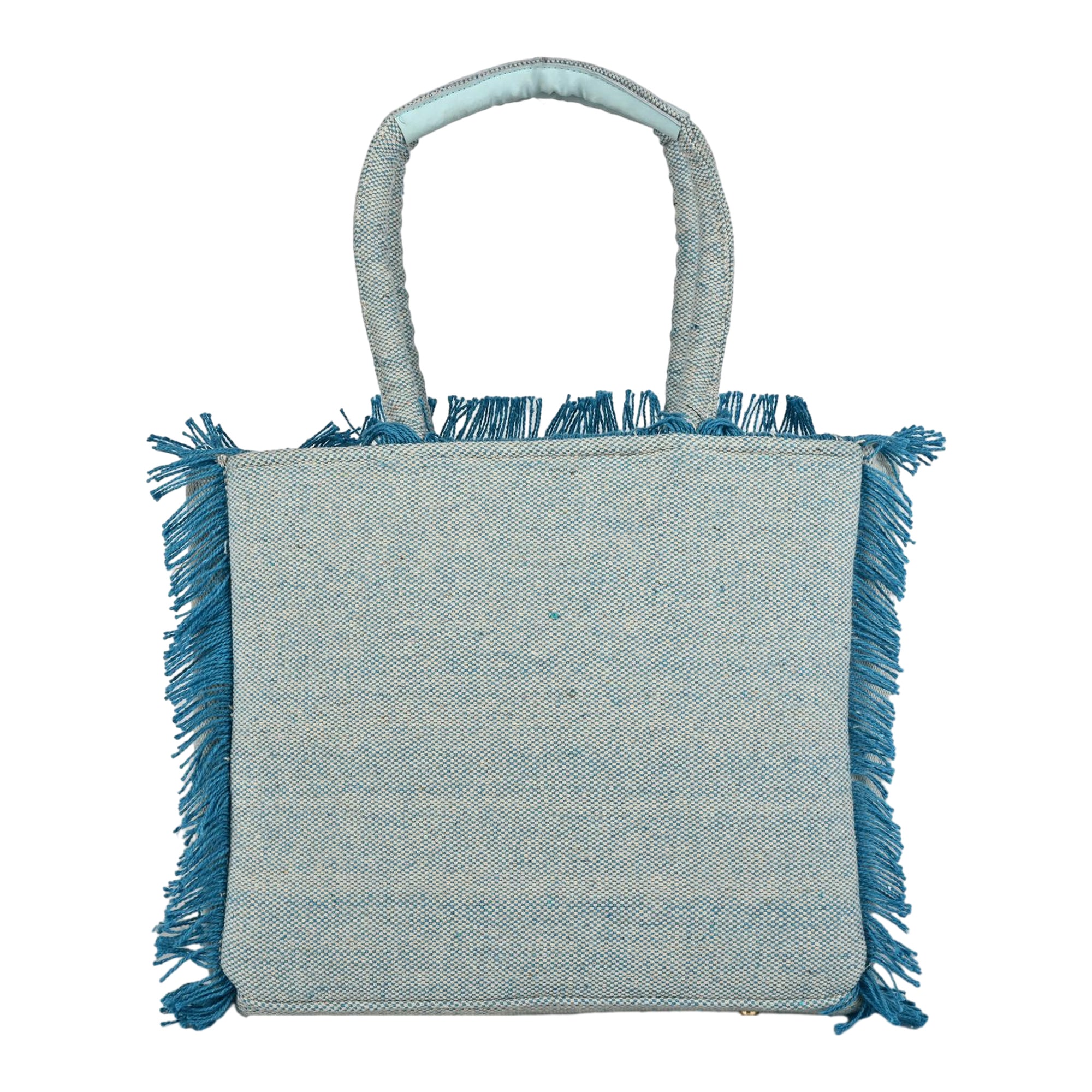 Ensac Women’s Premium Jacquard Fabric Bag | Easy to Carry & Everyday Use-TOTE-LEATHER-BLUE-SKY
