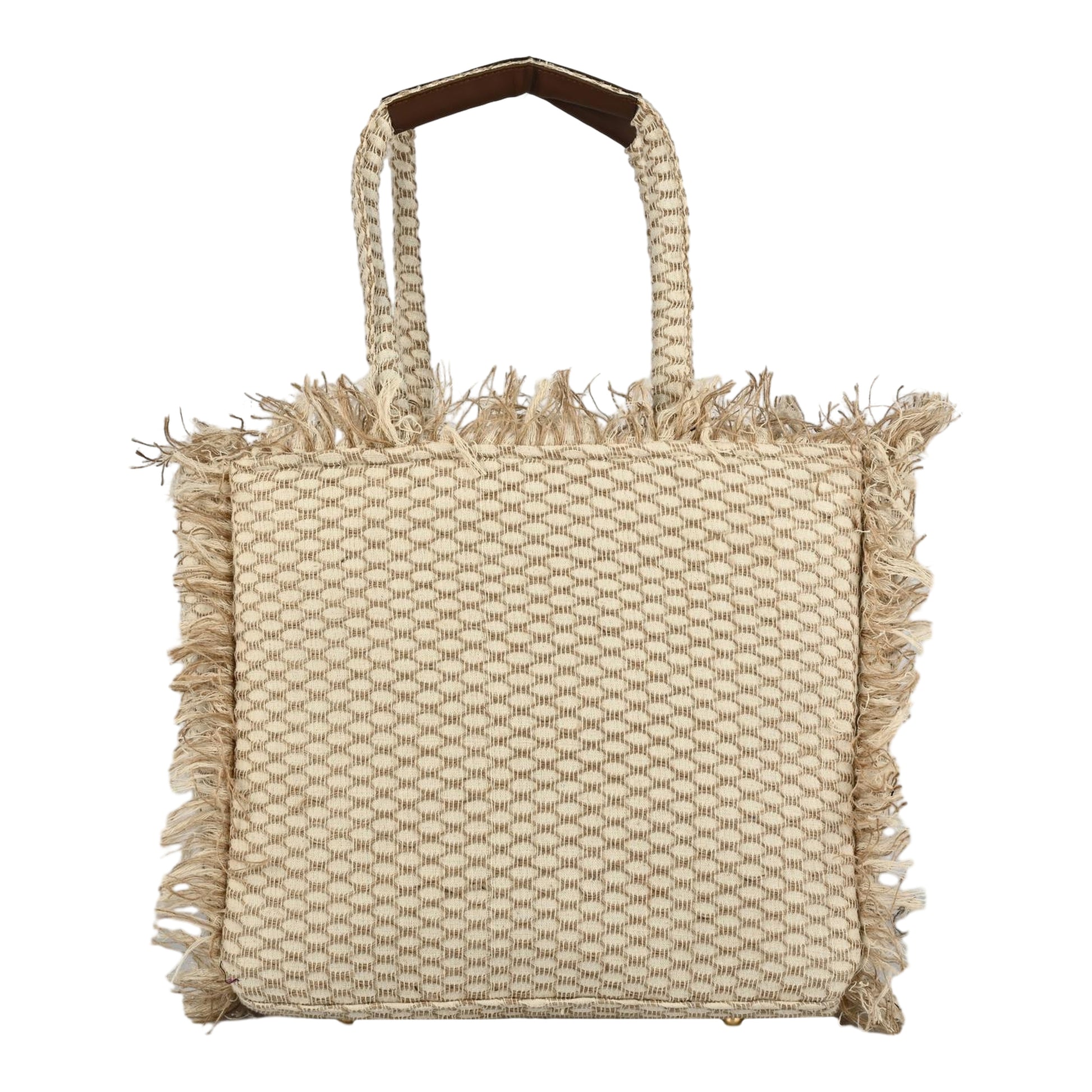 Ensac Women’s Premium Jacquard Fabric Bag | Easy to Carry & Everyday Use TOTE-LEATHER-JUTEBRN-1