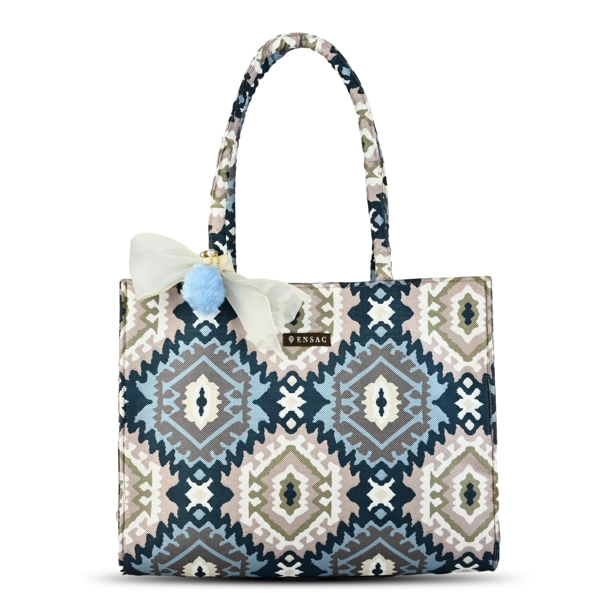 ENSAC Blue Printed Jute Tote Bag – Small ensacworld