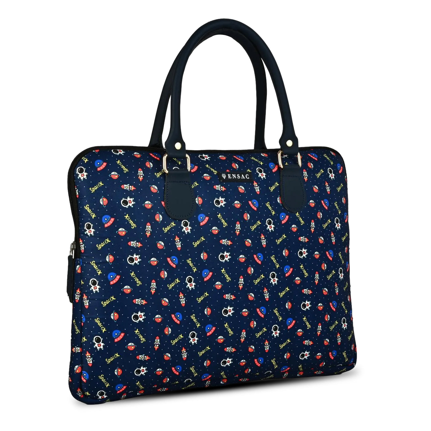 Handbag with colorful pattern on a white background BY ENSAC