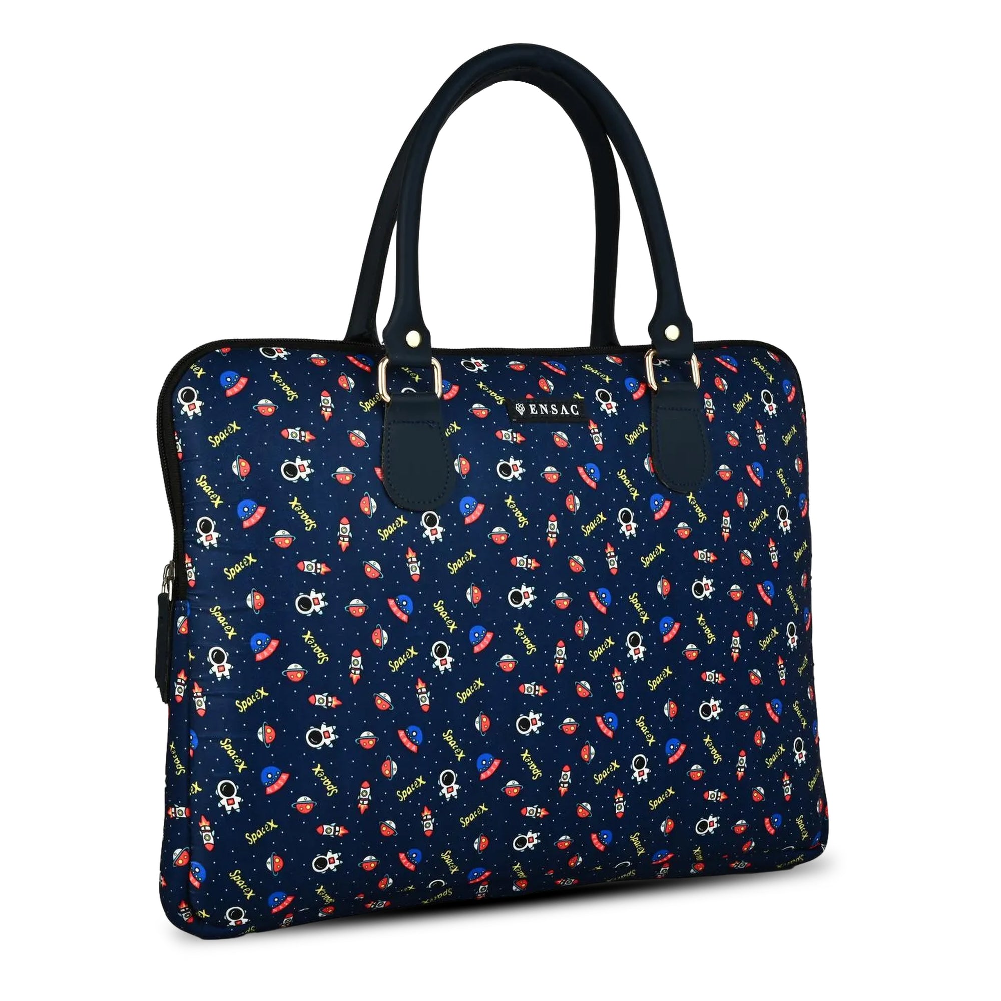 Handbag with colorful pattern on a white background BY ENSAC