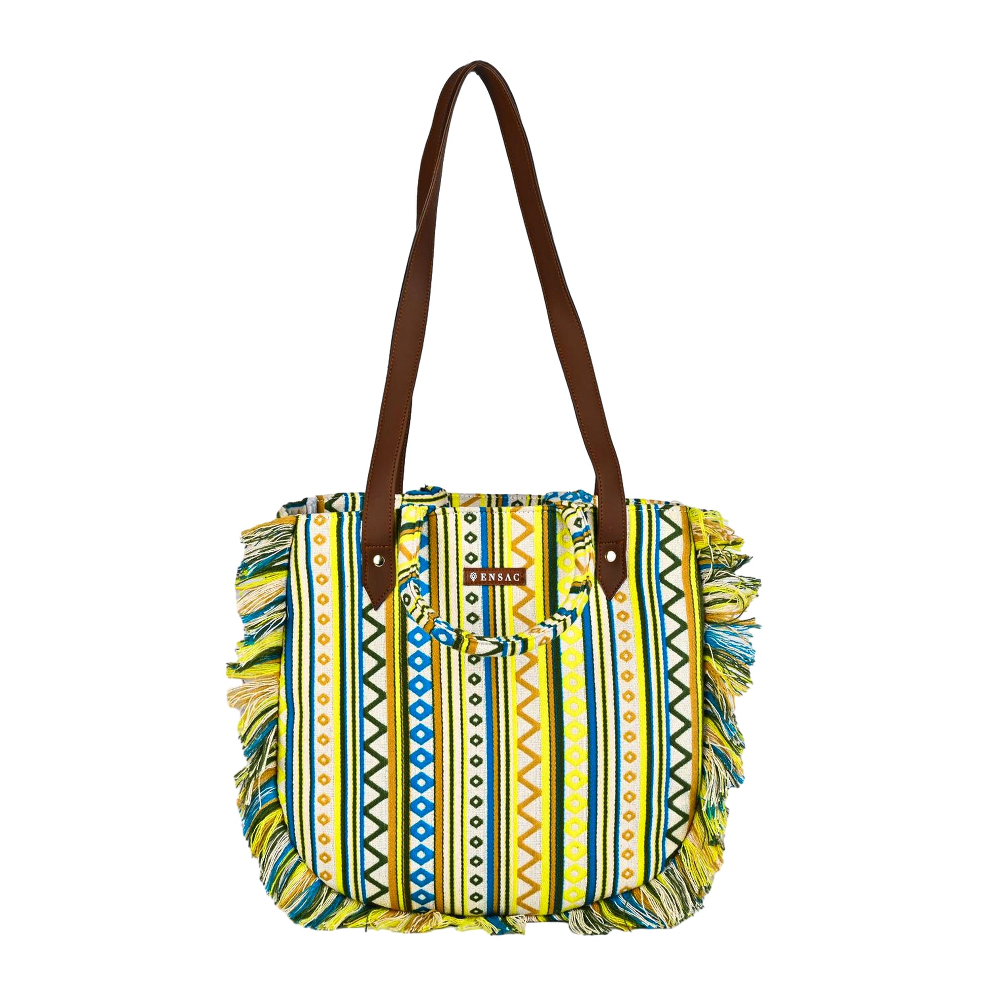 ENSAC cotton Boho Ruffle Style Green Tote bag for women & girls