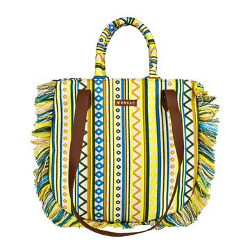 ENSAC cotton Boho Ruffle Style Green Tote bag for women & girls