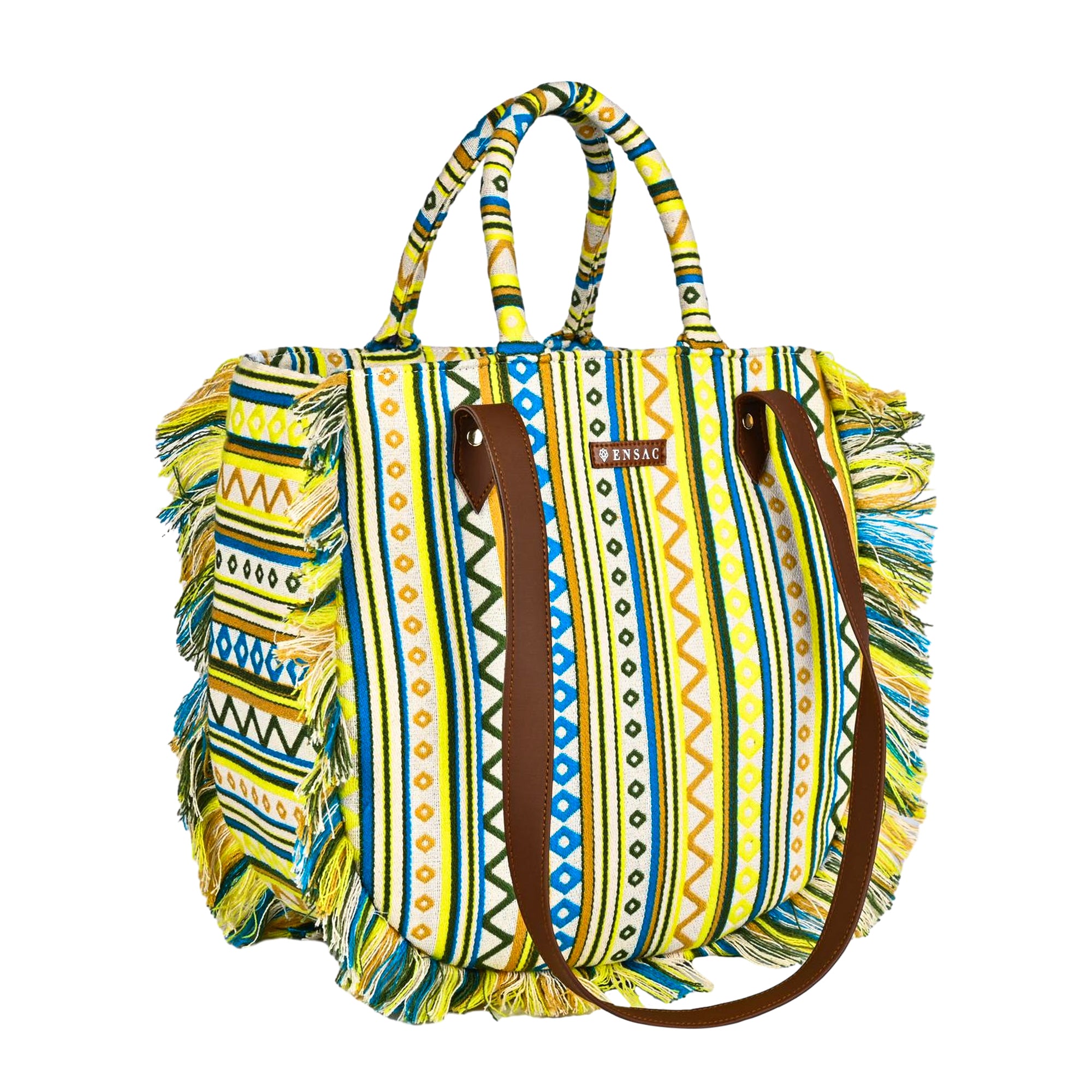 ENSAC cotton Boho Ruffle Style Green Tote bag for women & girls