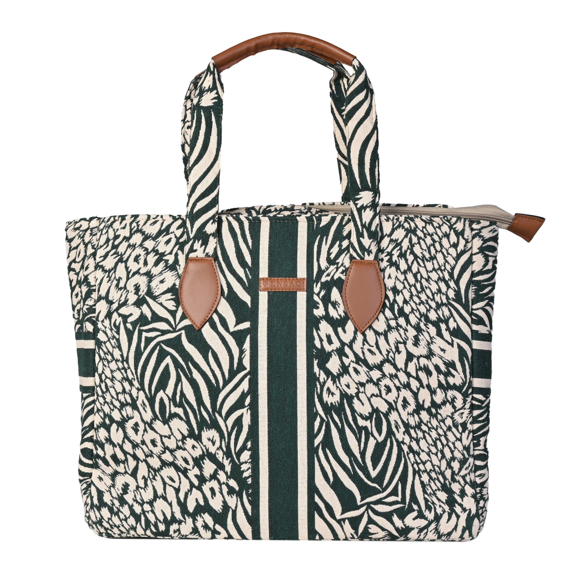 Ensac Elegant Tote Bag for Women | Elegant Ethnic Style, Spacious & Lightweight-TOTE-FOREVER-GREEN-1