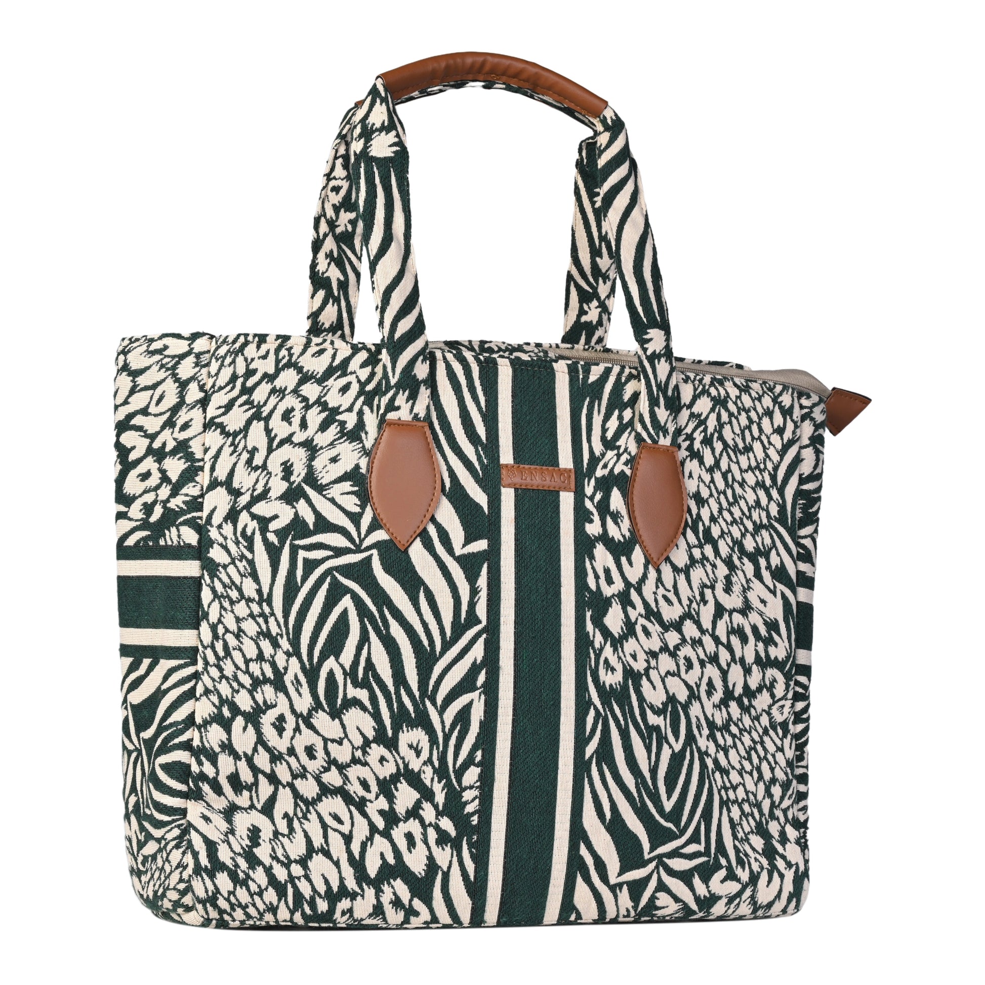 Ensac Elegant Tote Bag for Women | Elegant Ethnic Style, Spacious & Lightweight-TOTE-FOREVER-GREEN-1
