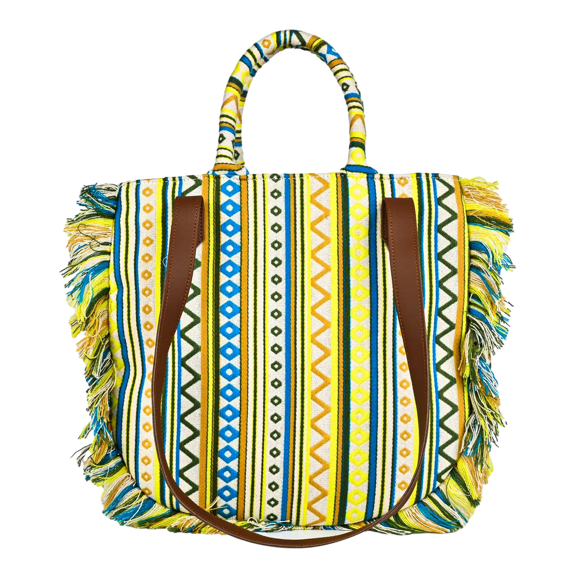 ENSAC cotton Boho Ruffle Style Green Tote bag for women & girls