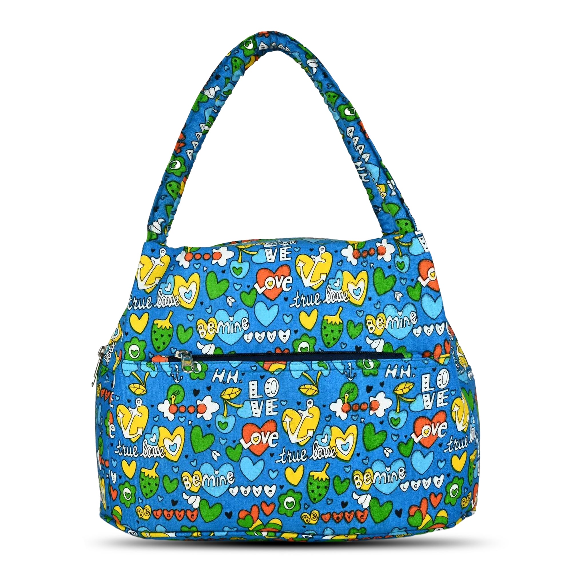 Blue Heart Print Insulated Lunch Bag
