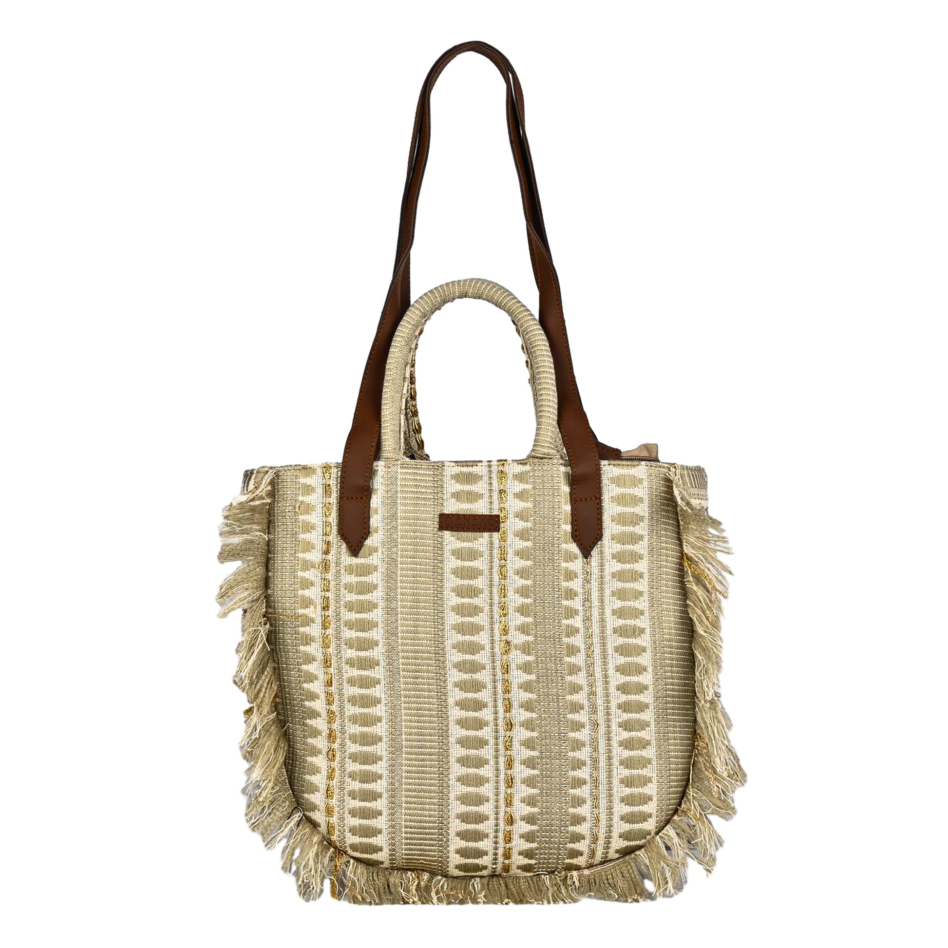 ENSAC cotton Boho Ruffle Style Silver Tote bag for women & girls