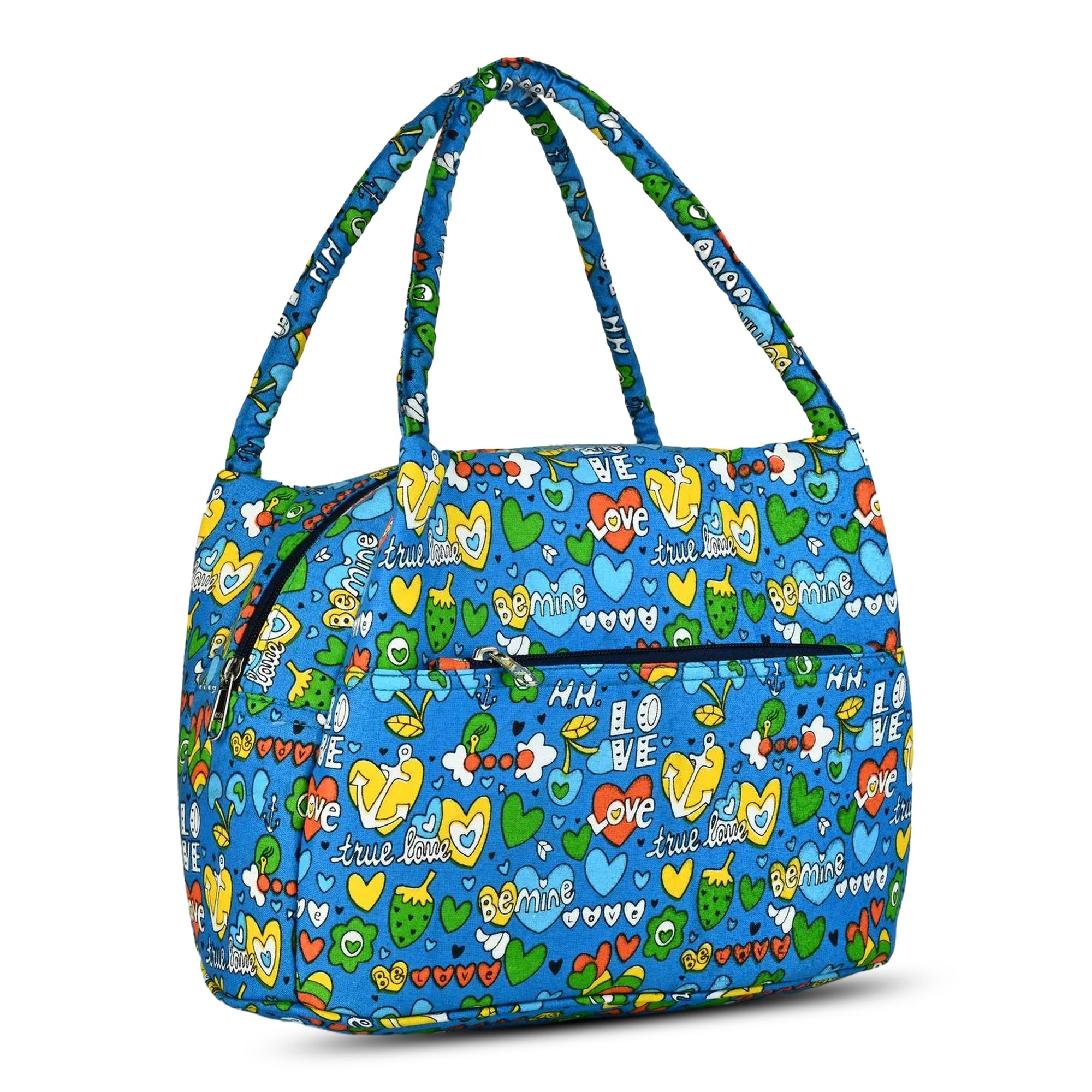 Blue Heart Print Insulated Lunch Bag