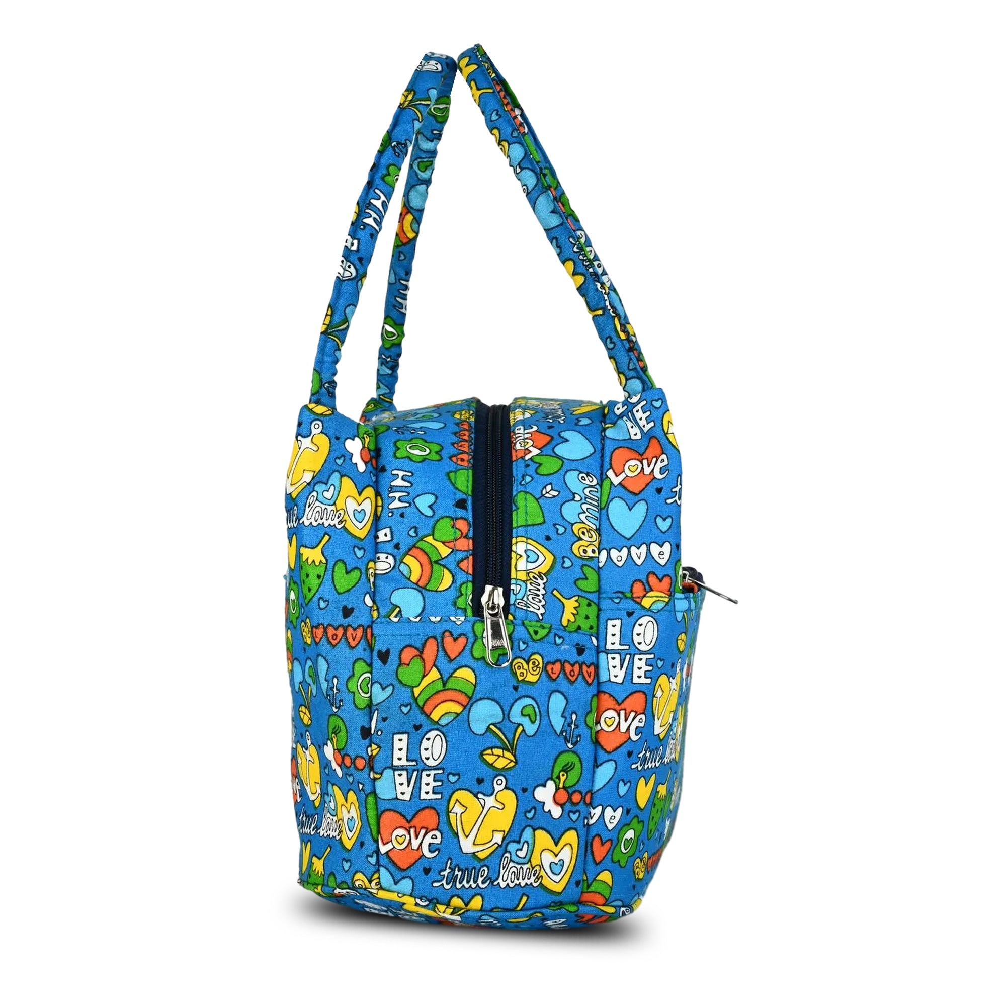 Blue Heart Print Insulated Lunch Bag