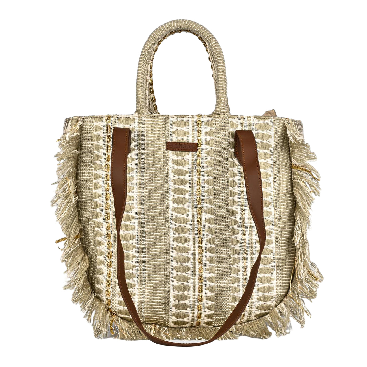 ENSAC cotton Boho Ruffle Style Silver Tote bag for women & girls