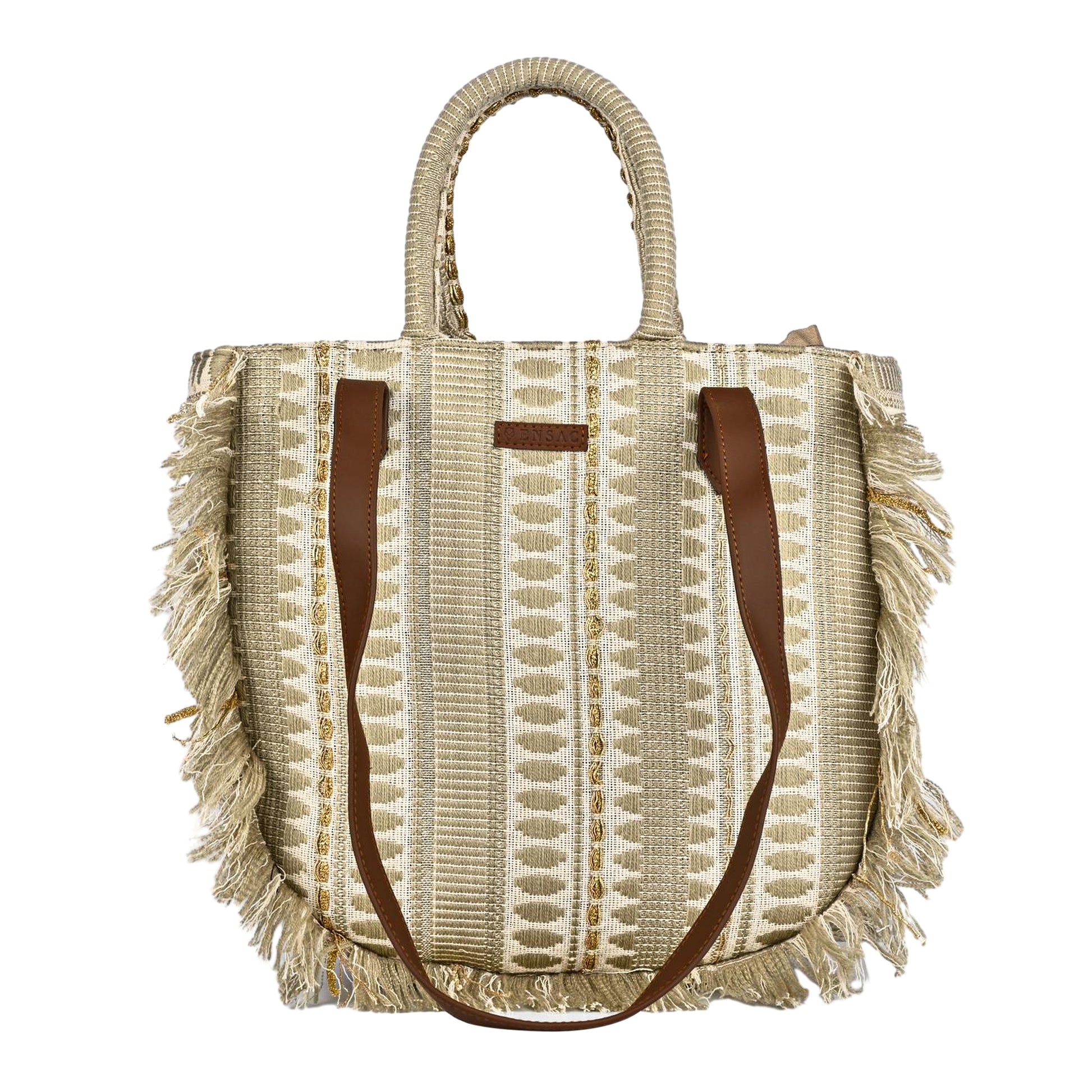 ENSAC cotton Boho Ruffle Style Silver Tote bag for women & girls