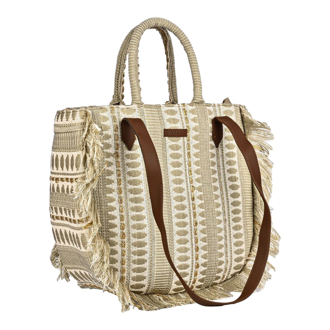 ENSAC cotton Boho Ruffle Style Silver Tote bag for women & girls