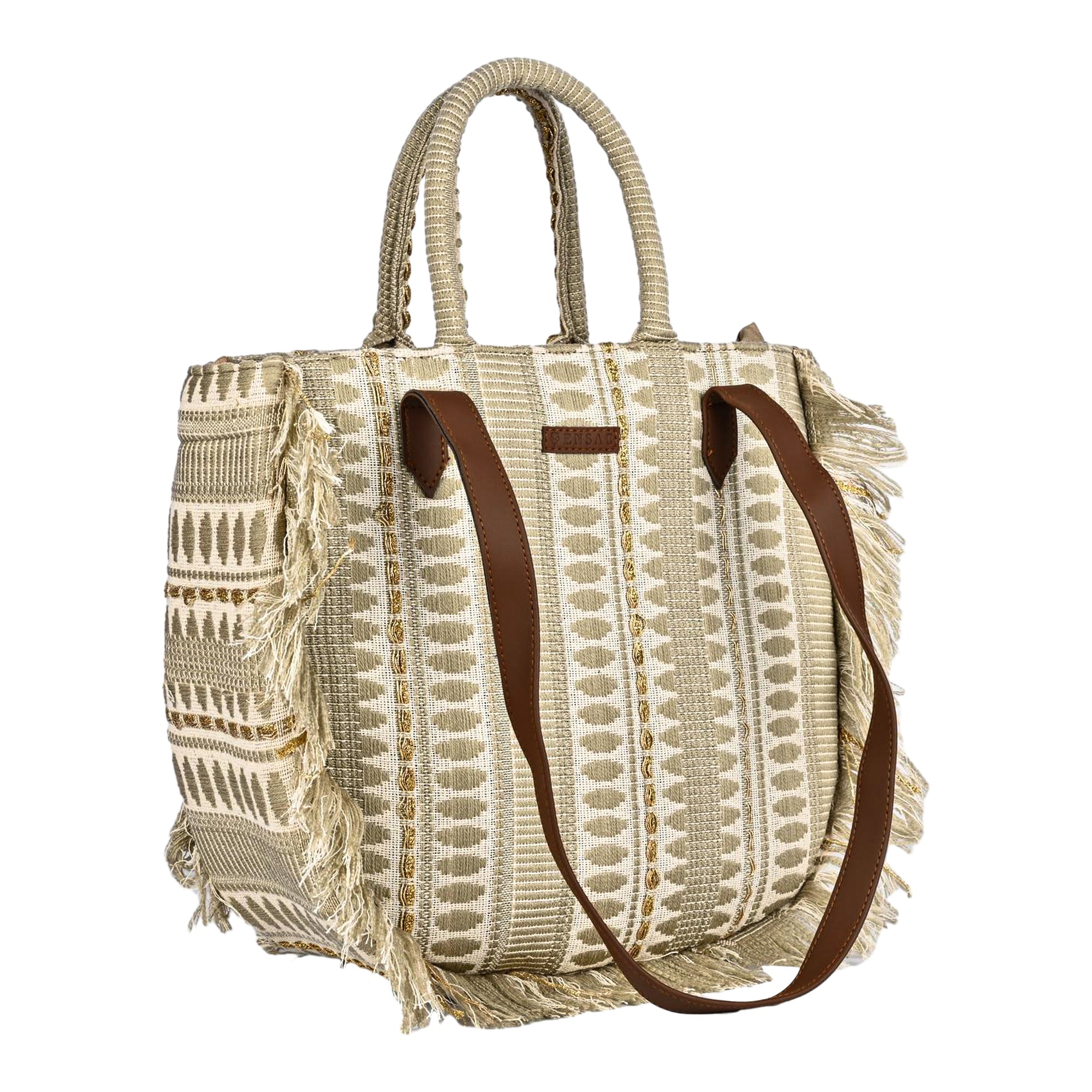ENSAC cotton Boho Ruffle Style Silver Tote bag for women & girls