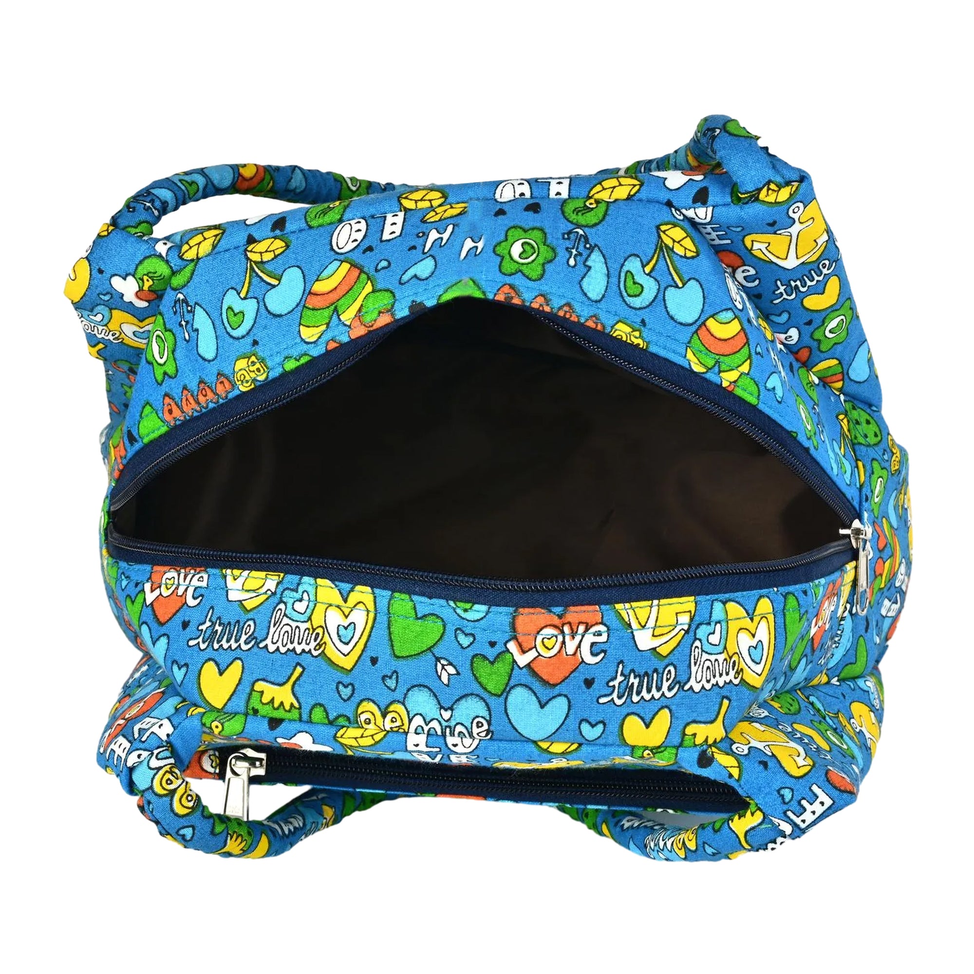 Blue Heart Print Insulated Lunch Bag