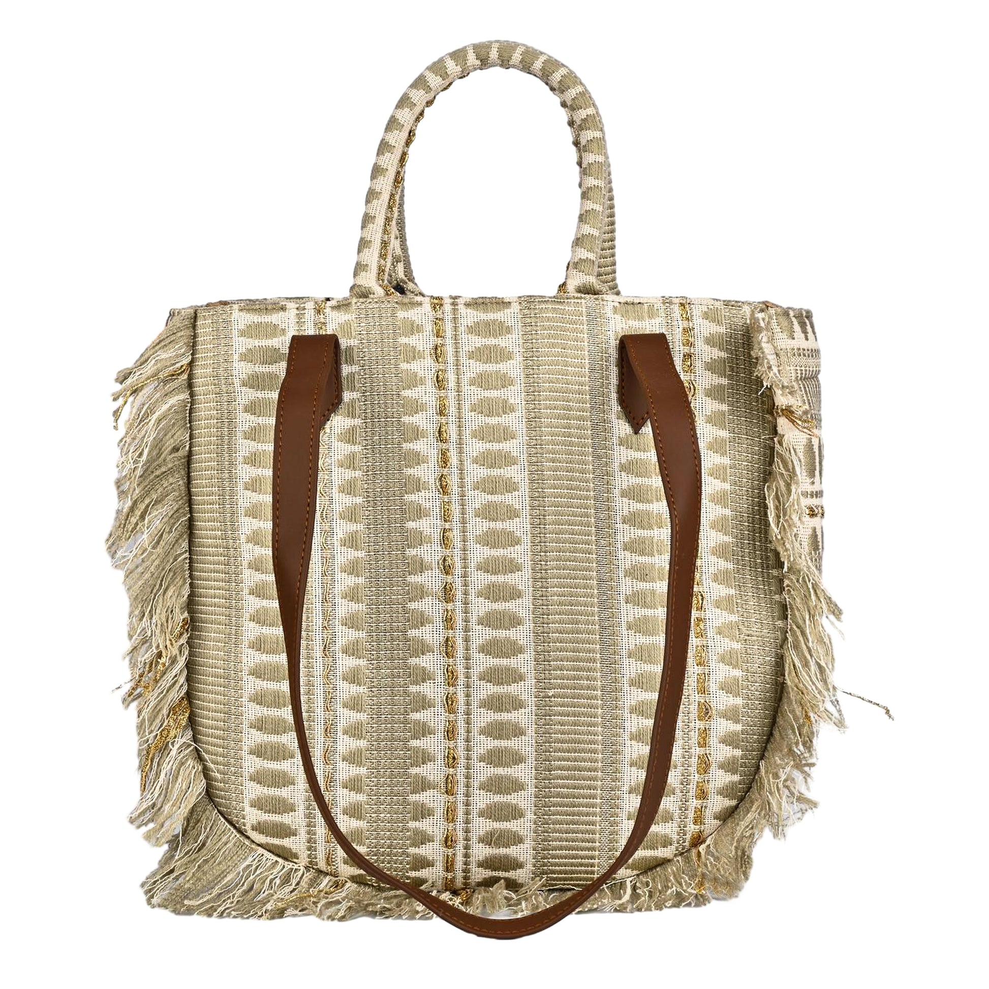 ENSAC cotton Boho Ruffle Style Silver Tote bag for women & girls