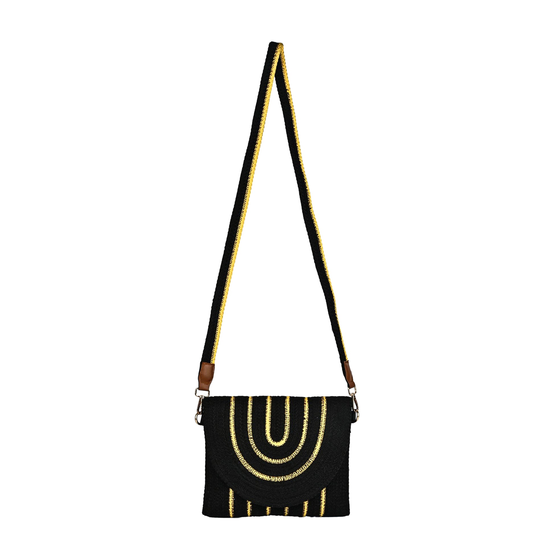 ENSAC Women’s Crochet Style Sling Bag | Handmade Round Bag with Artistic Floral Embroidery (Copy)